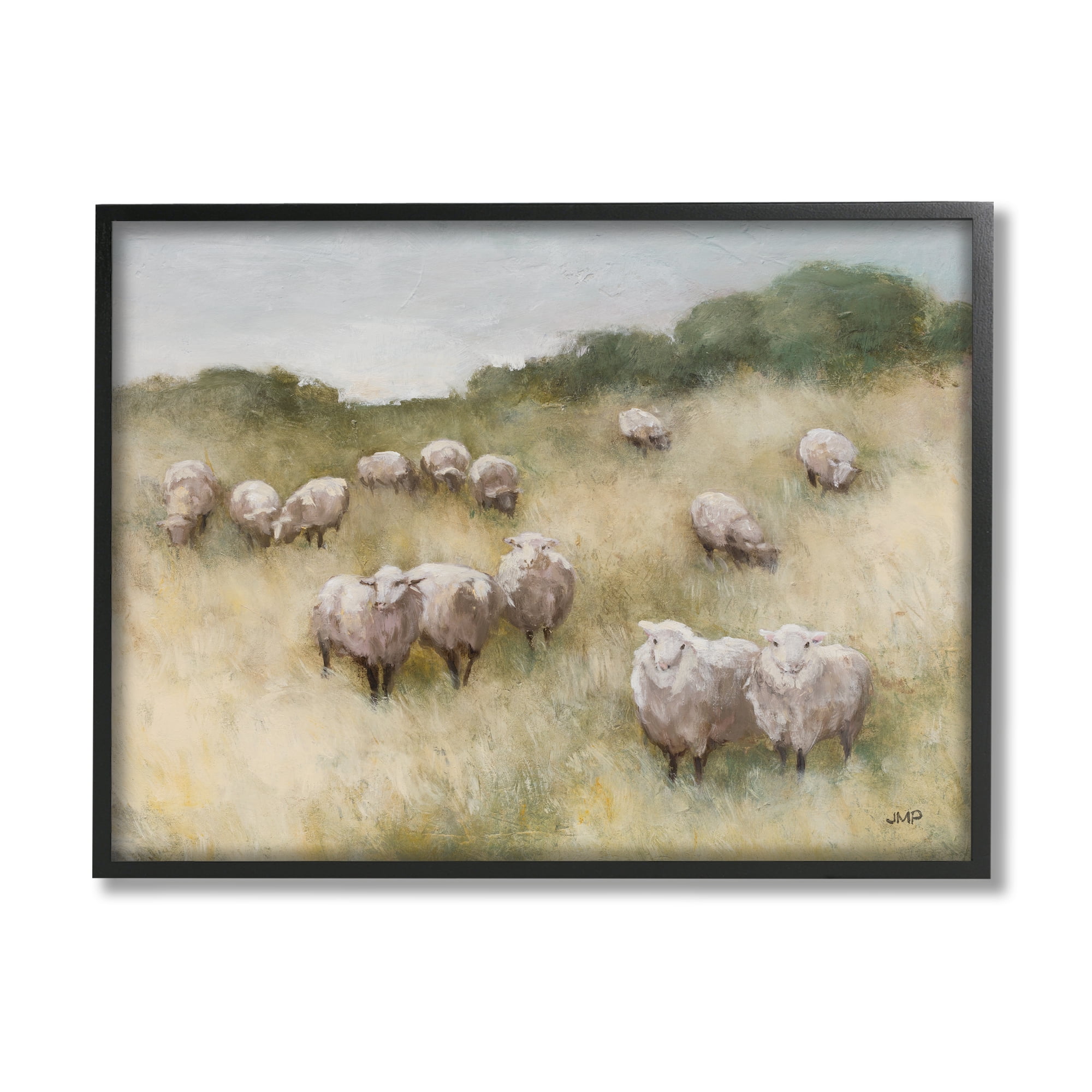 Stupell Industries Sheep Herd Rural Grassland Animals & Insects Painting Black Framed Art Print Wall Art, 14 x 11