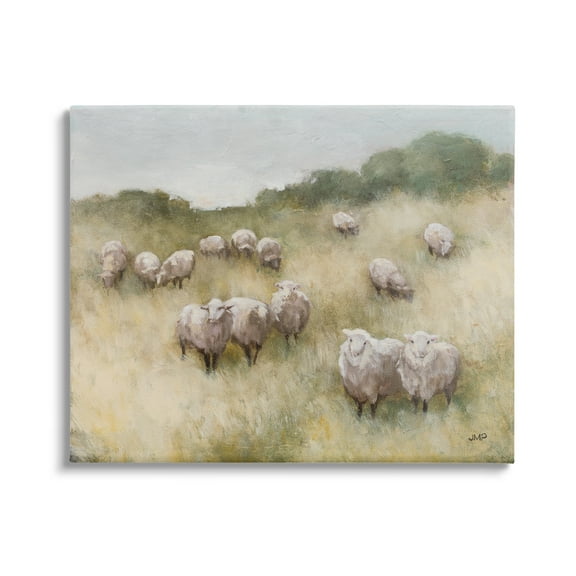 Stupell Industries Sheep Herd Rural Grassland Animals & Insects Painting Gallery Wrapped Canvas Print Wall Art, 20 x 16