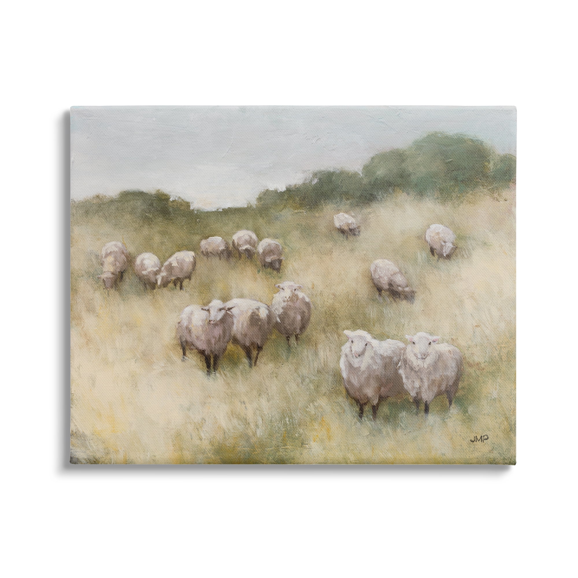 Stupell Industries Sheep Herd Rural Grassland Animals & Insects Painting Gallery Wrapped Canvas Print Wall Art, 48 x 36