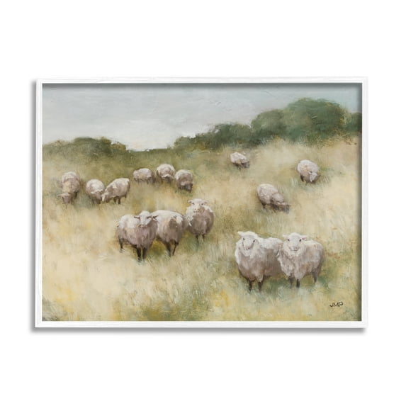 Stupell Industries Sheep Herd Rural Grassland Animals & Insects Painting White Framed Art Print Wall Art, 30 x 24