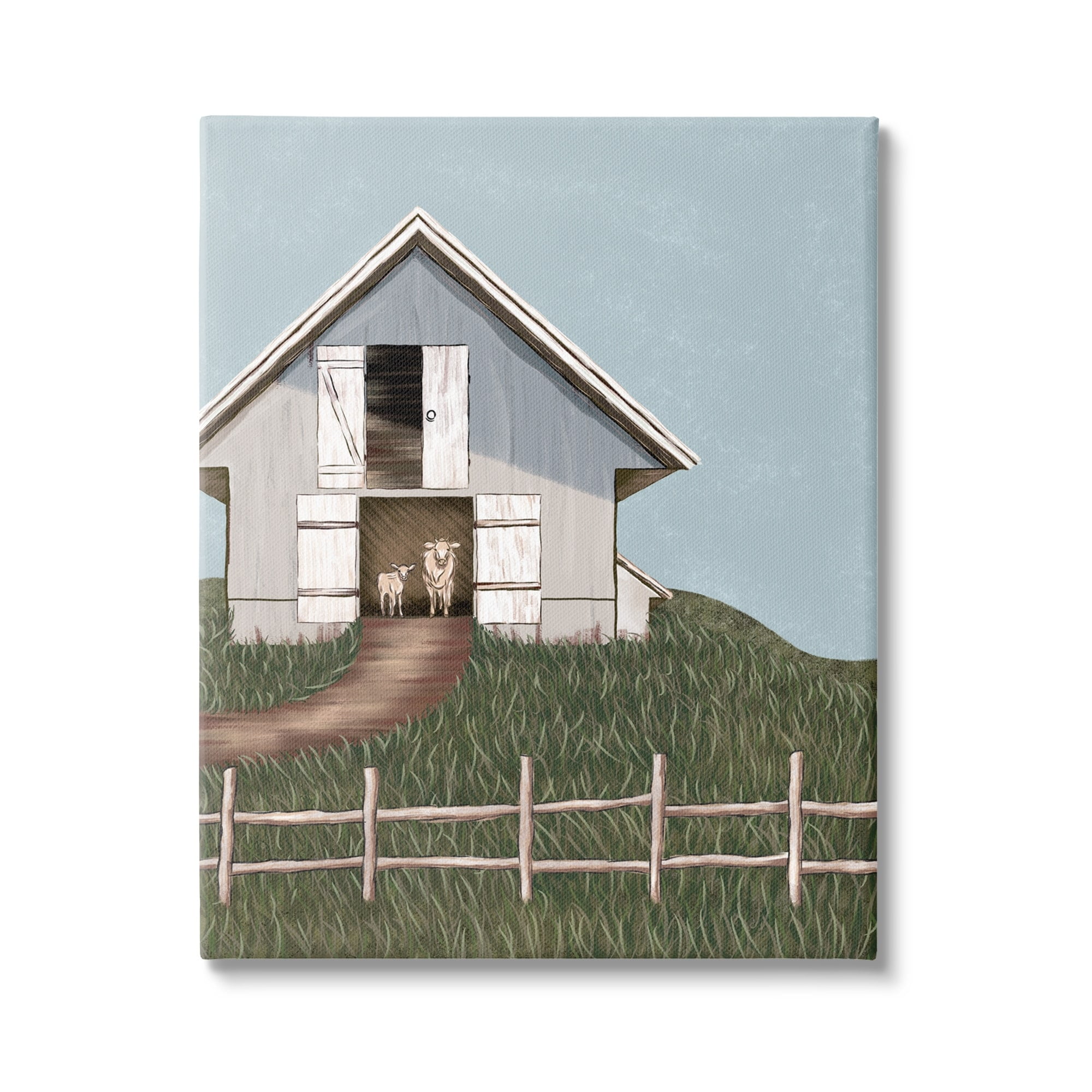Sheep in Barn Rural Farm Landscape Canvas Art