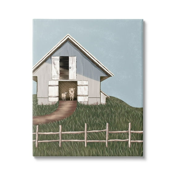 Stupell Industries Sheep In Barn Rural Farm Landscape Painting Gallery Wrapped Canvas Print Wall Art