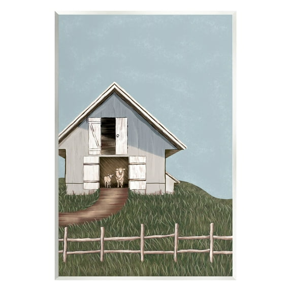 Stupell Industries Sheep In Barn Rural Farm Landscape Painting Unframed Art Print Wall Art