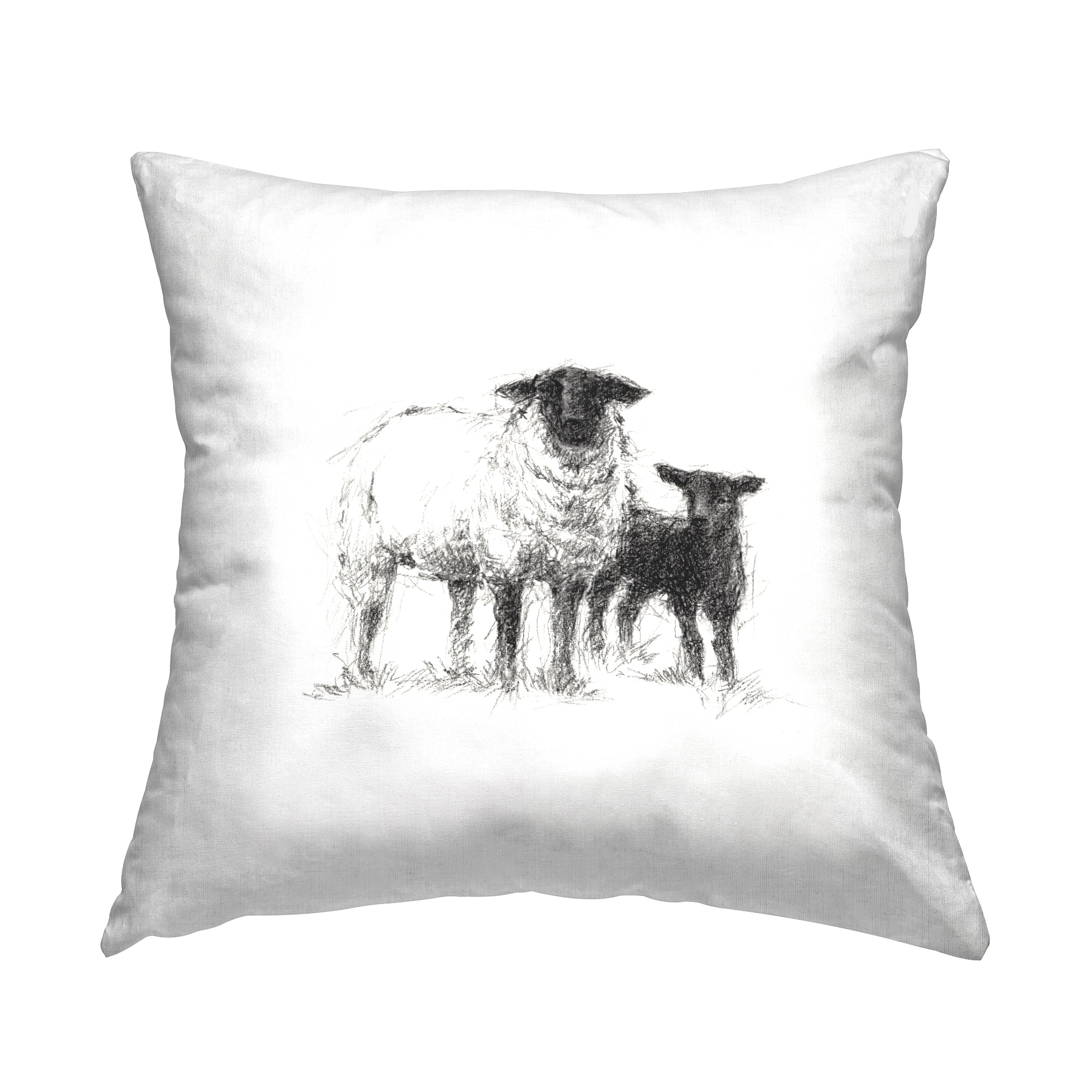 Stupell Industries Sheep & Lamb on White Square Decorative Printed Throw Pillow, 18 x 18