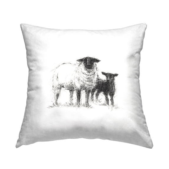 Stupell Industries Sheep & Lamb on White Square Decorative Printed Throw Pillow, 18 x 18