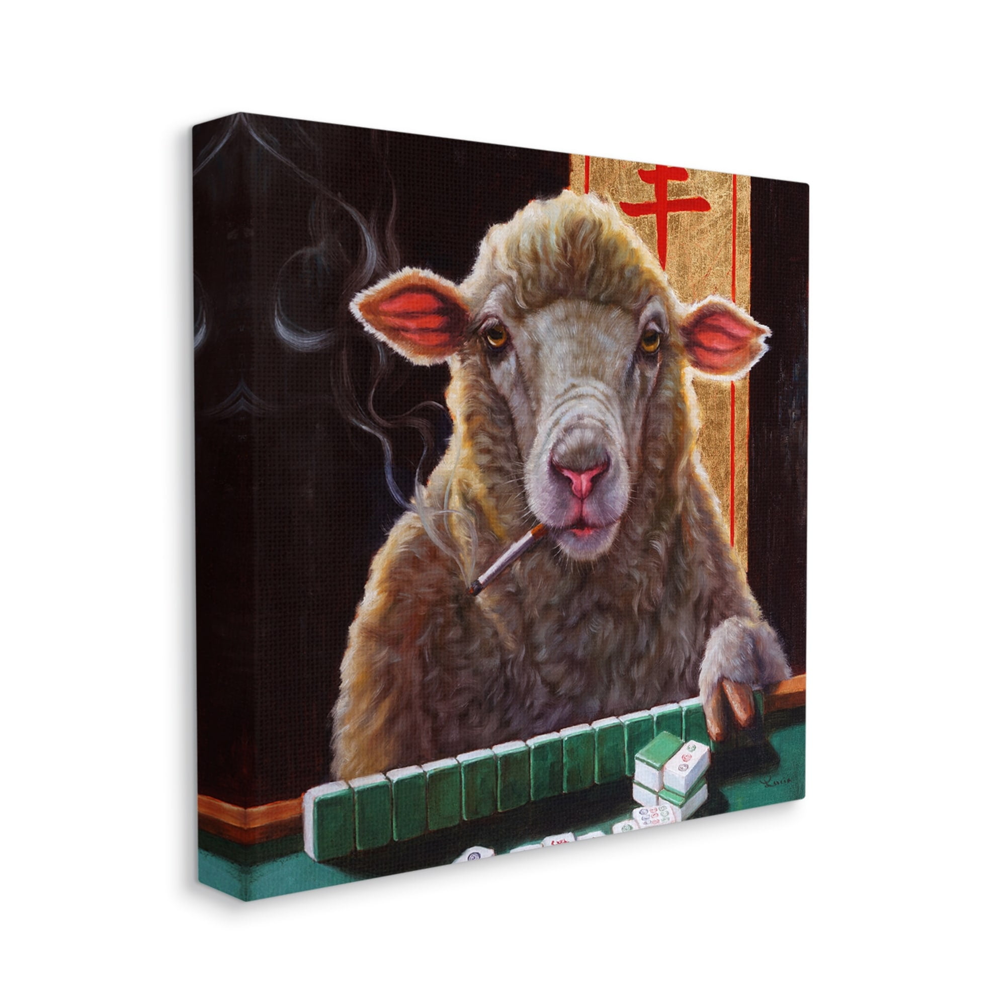 Stupell Industries Sheep Playing Mahjong Tile Game Smoking Animal Canvas Wall Art, 30 x 30, Design by Lucia Heffernan