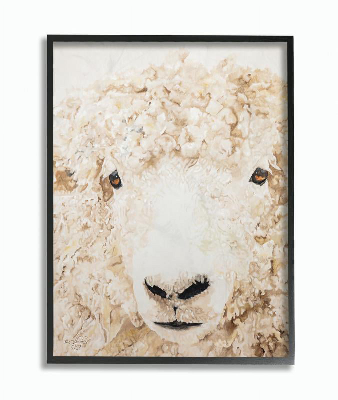 Stupell Industries Sheep Portrait Farm Animal Painting Framed Wall Art by Diana Fifer, 16" x 20", Black Framed