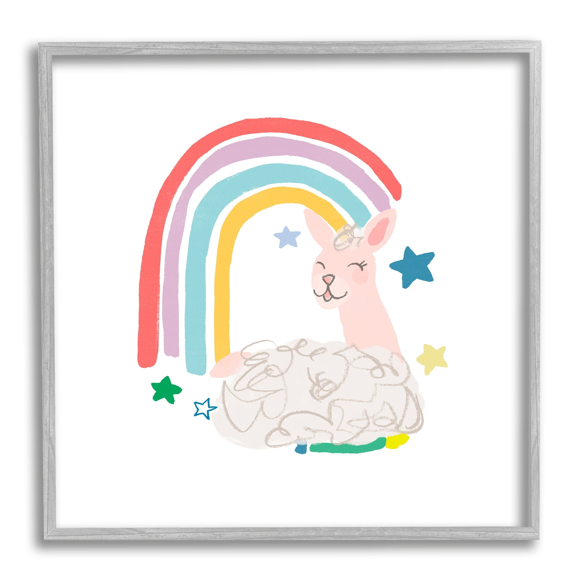 Stupell Industries Sheep Relaxing Smiling Rainbow Stars Adorable Design, 17 x 17, Design by June Erica Vess