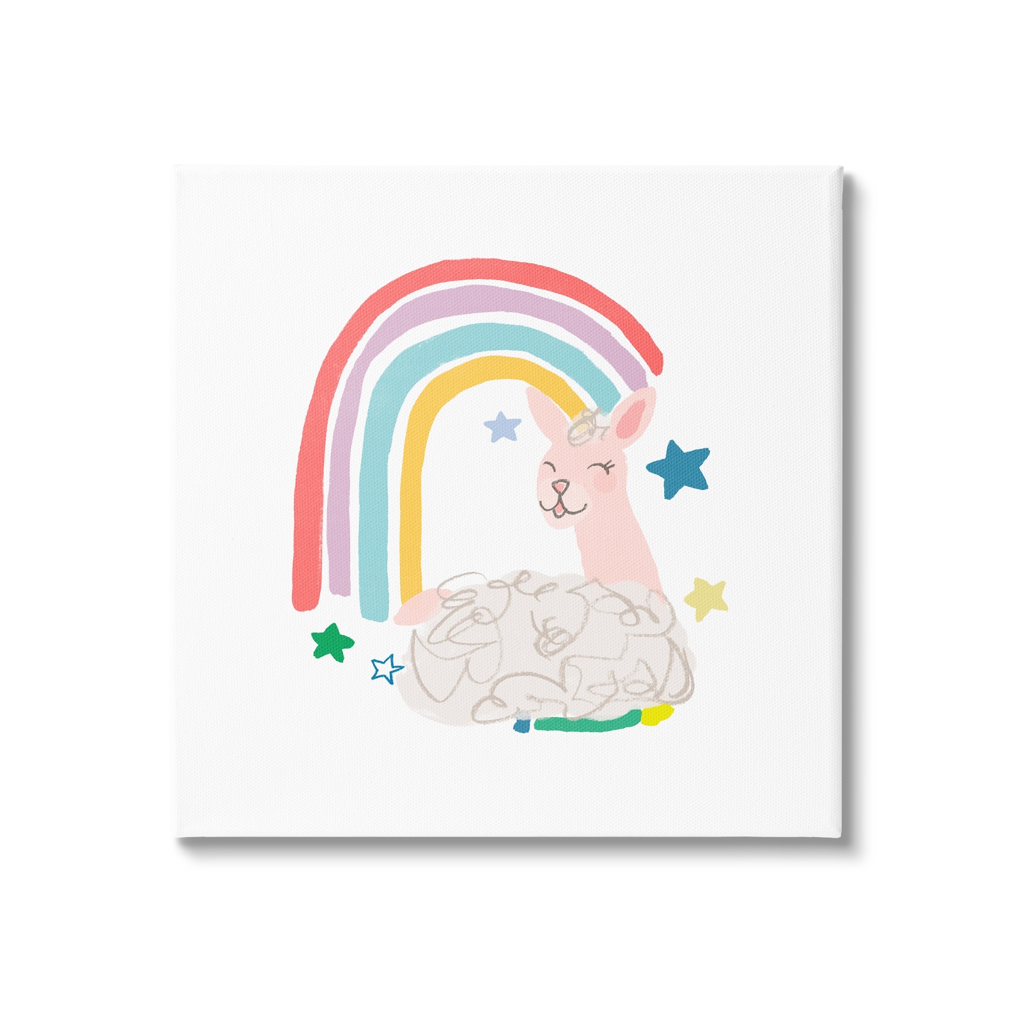Stupell Industries Sheep Relaxing Smiling Rainbow Stars Adorable Design, 17 x 17, Design by June Erica Vess