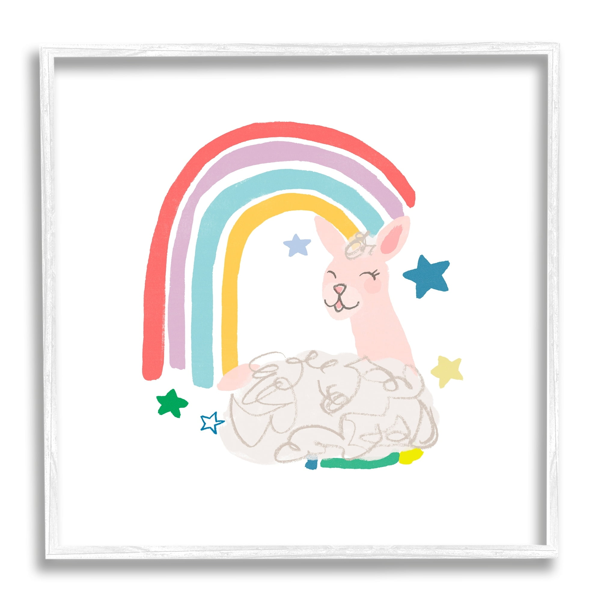 Stupell Industries Sheep Relaxing Smiling Rainbow Stars Adorable Design, 24 x 24, Design by June Erica Vess