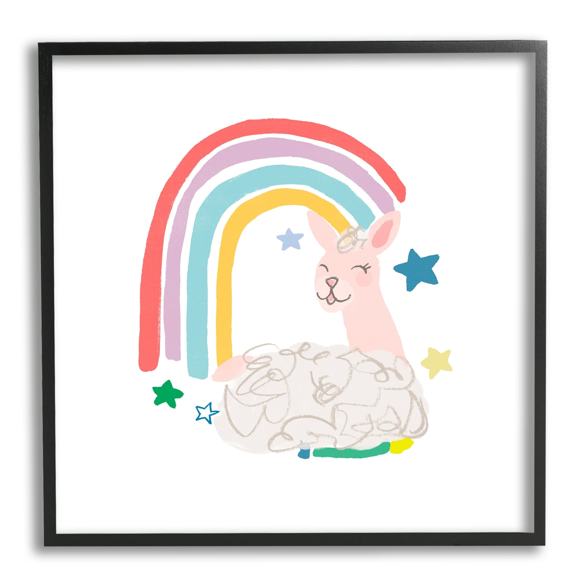 Stupell Industries Sheep Relaxing Smiling Rainbow Stars Adorable Design, 24 x 24, Design by June Erica Vess