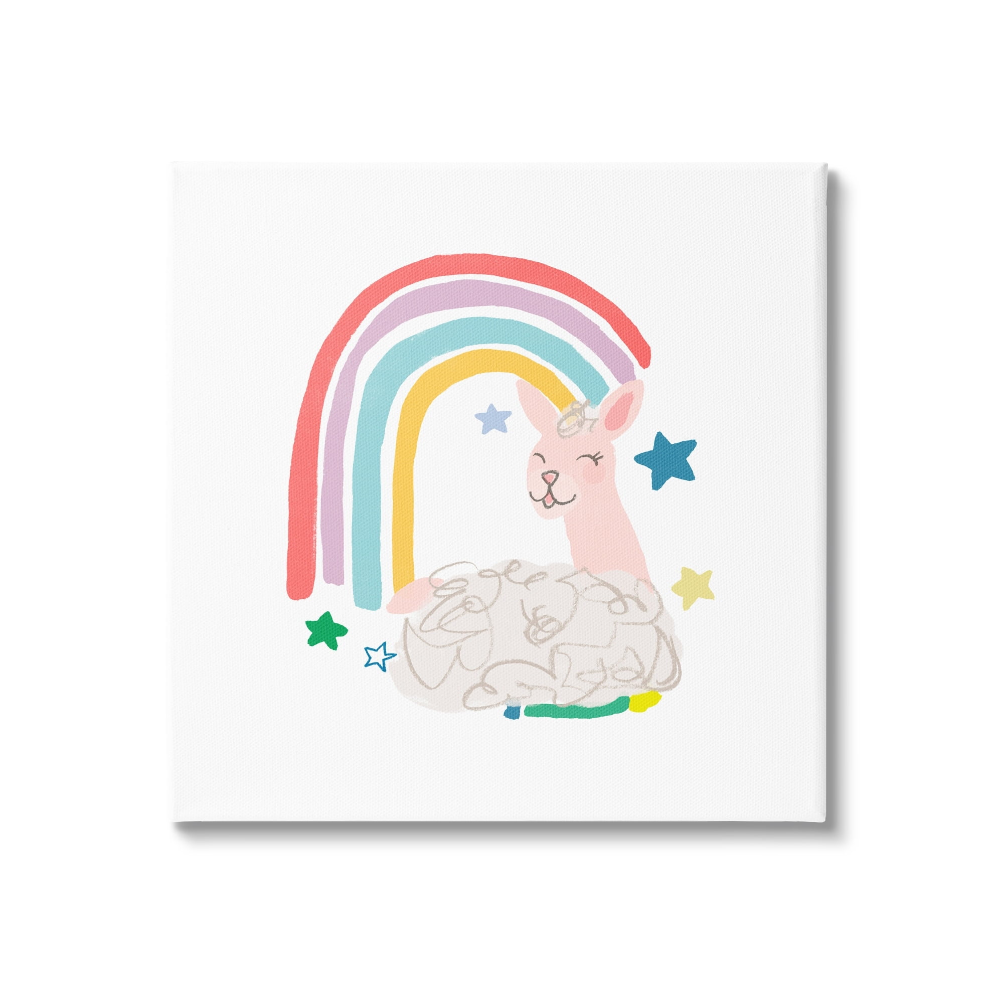 Stupell Industries Sheep Relaxing Smiling Rainbow Stars Adorable Design, 30 x 30, Design by June Erica Vess