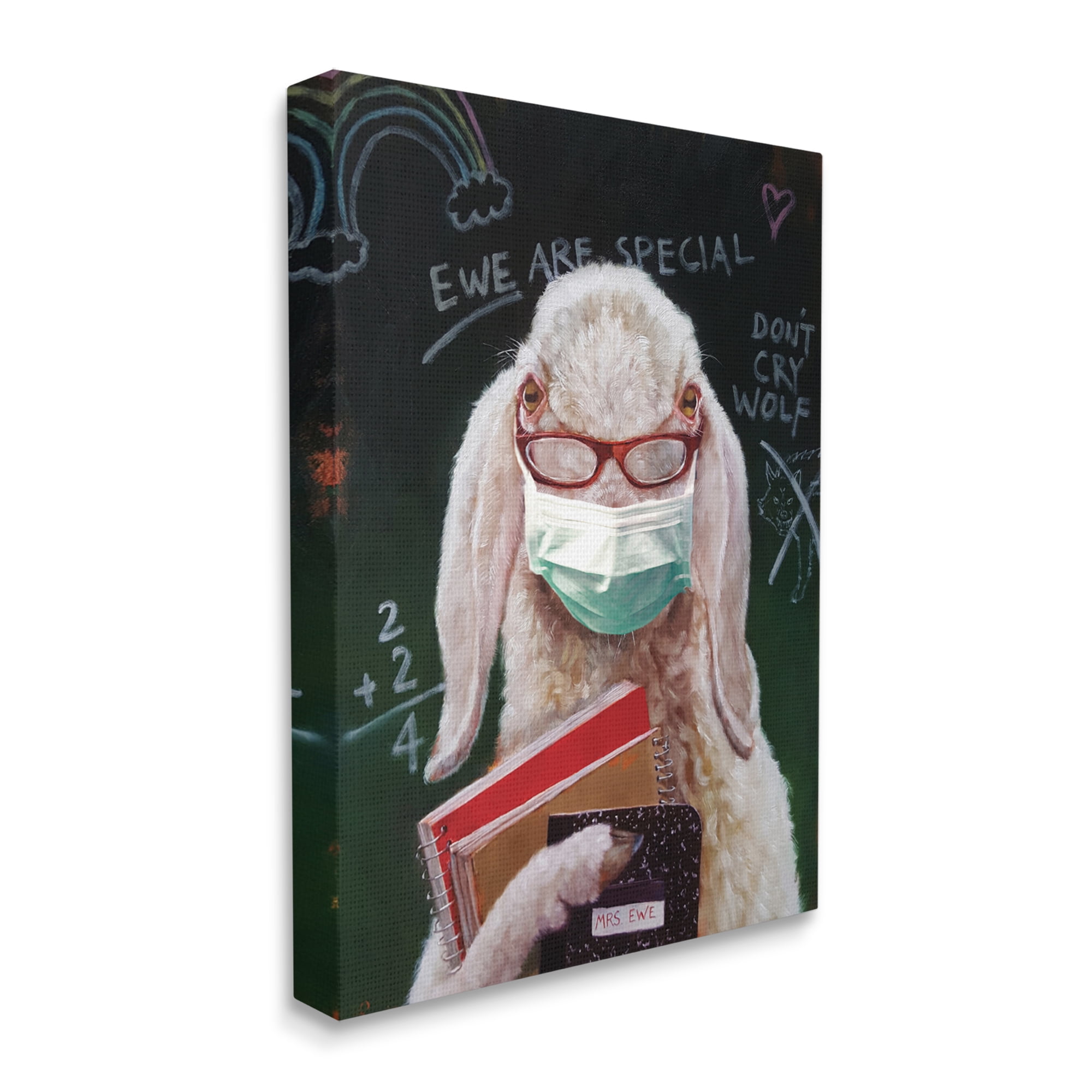 Stupell Industries Sheep School Portrait Country Ewe Animal Books Animals & Insects Painting Gallery Wrapped Canvas Art Print Wall Art, 30 x 40