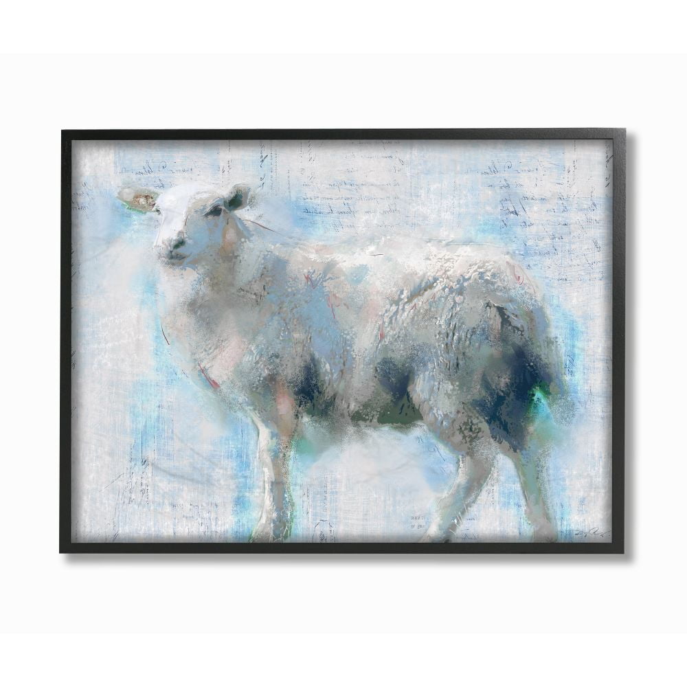 Stupell Industries Sheep Walk Blue Pink Textured Animal Painting Framed Wall Art by Main Line Studio