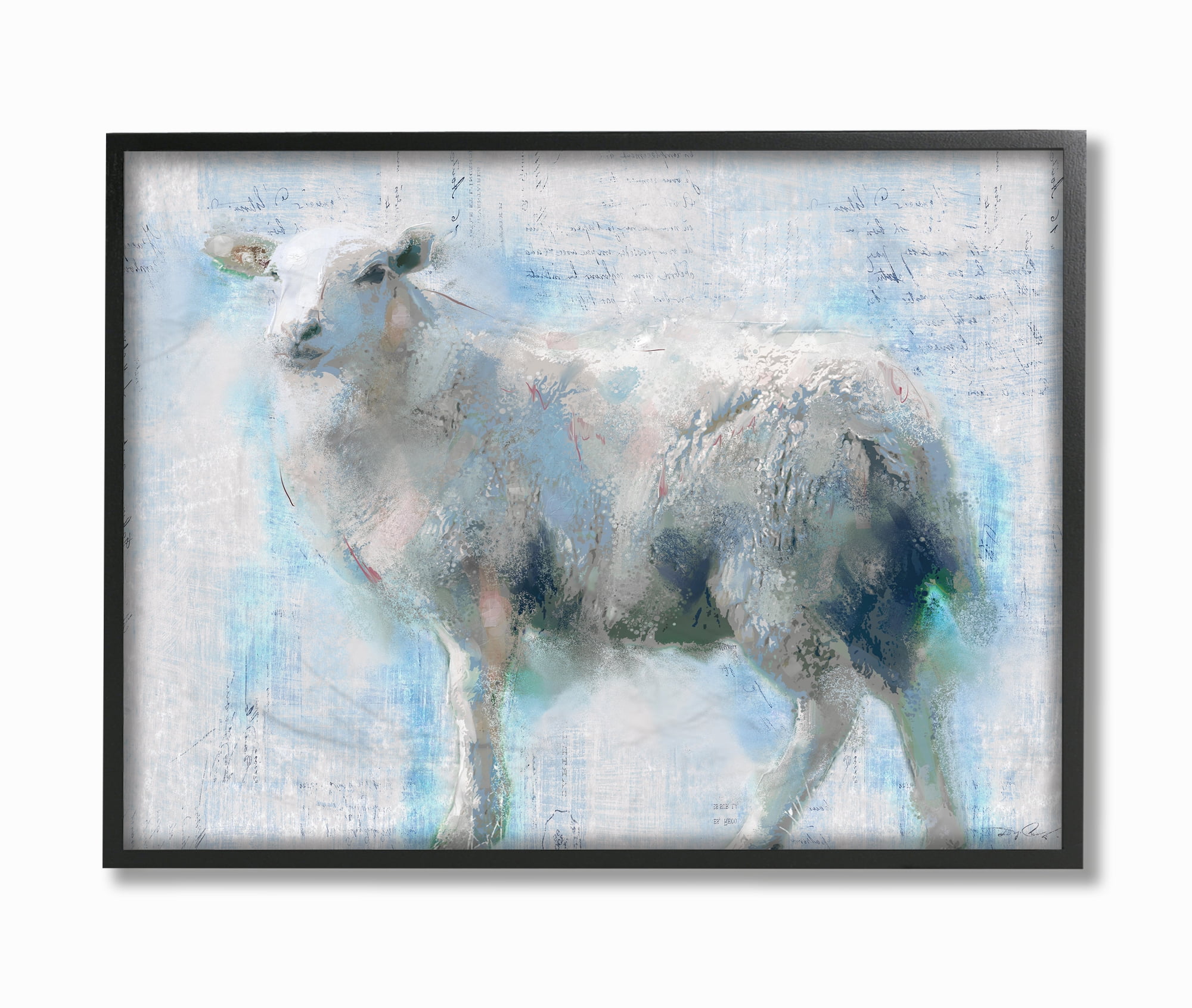 Stupell Industries Sheep Walk Blue Pink Textured Animal Painting Framed Wall Art by Main Line Studio