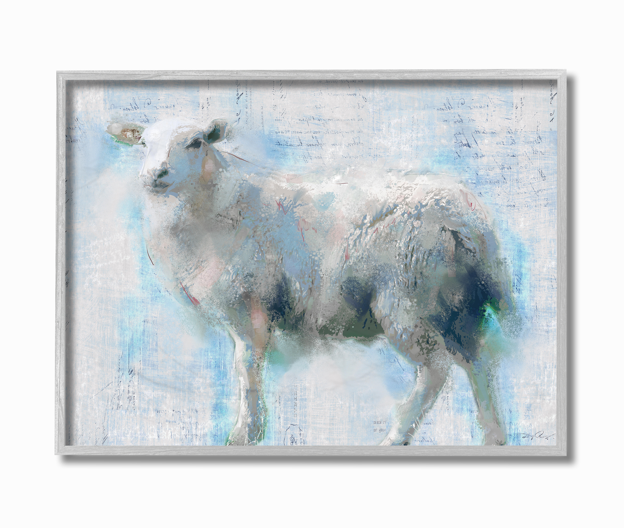 Stupell Industries Sheep Walk Blue Pink Textured Animal Painting Framed Wall Art by Main Line Studio