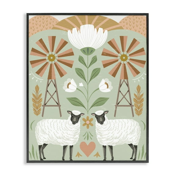 Stupell Industries Sheep & Windmill Pattern Animals Painting Black Framed Art Print Wall Art, 11 x 14