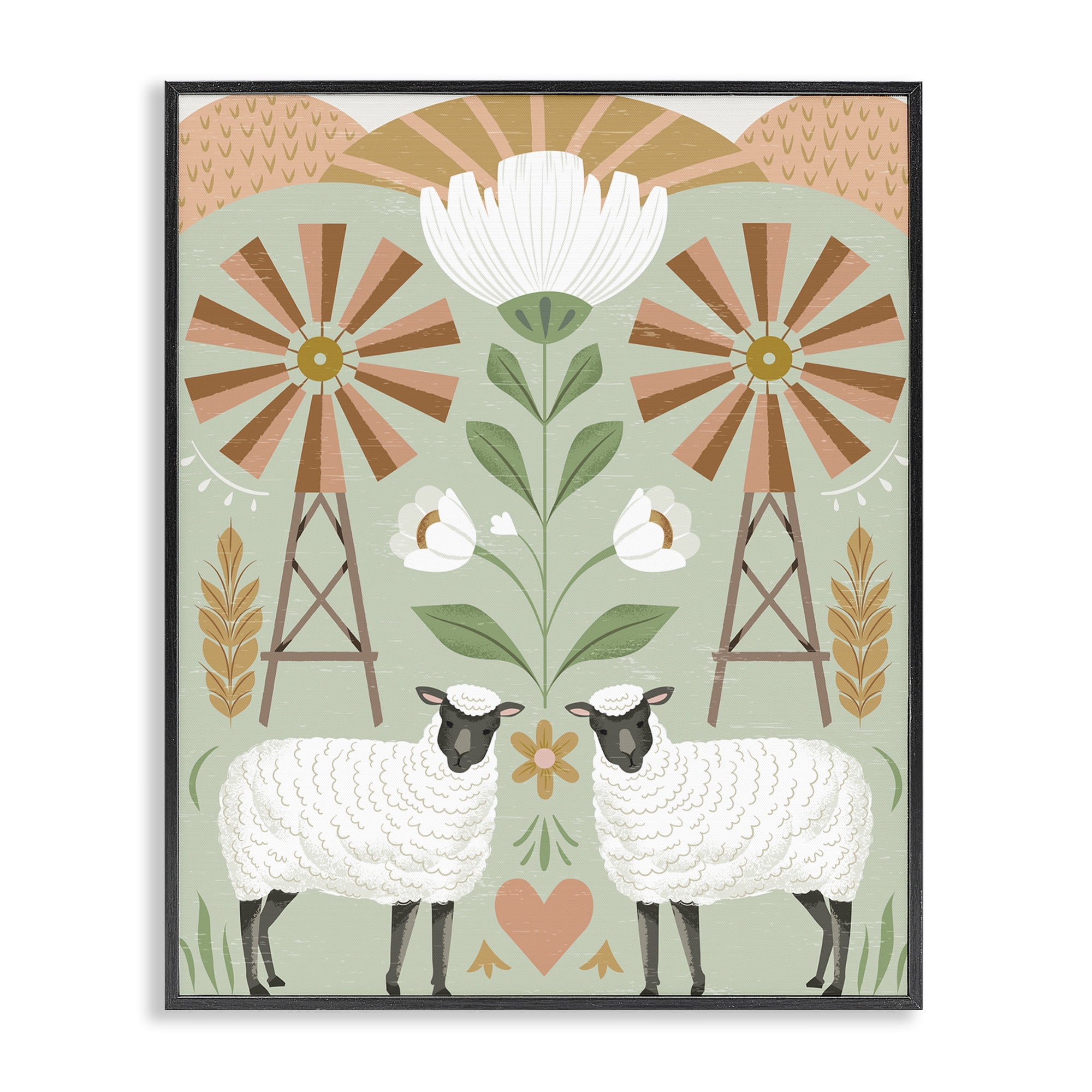 Stupell Industries Sheep & Windmill Pattern Animals Painting Black Framed Art Print Wall Art, 16 x 20