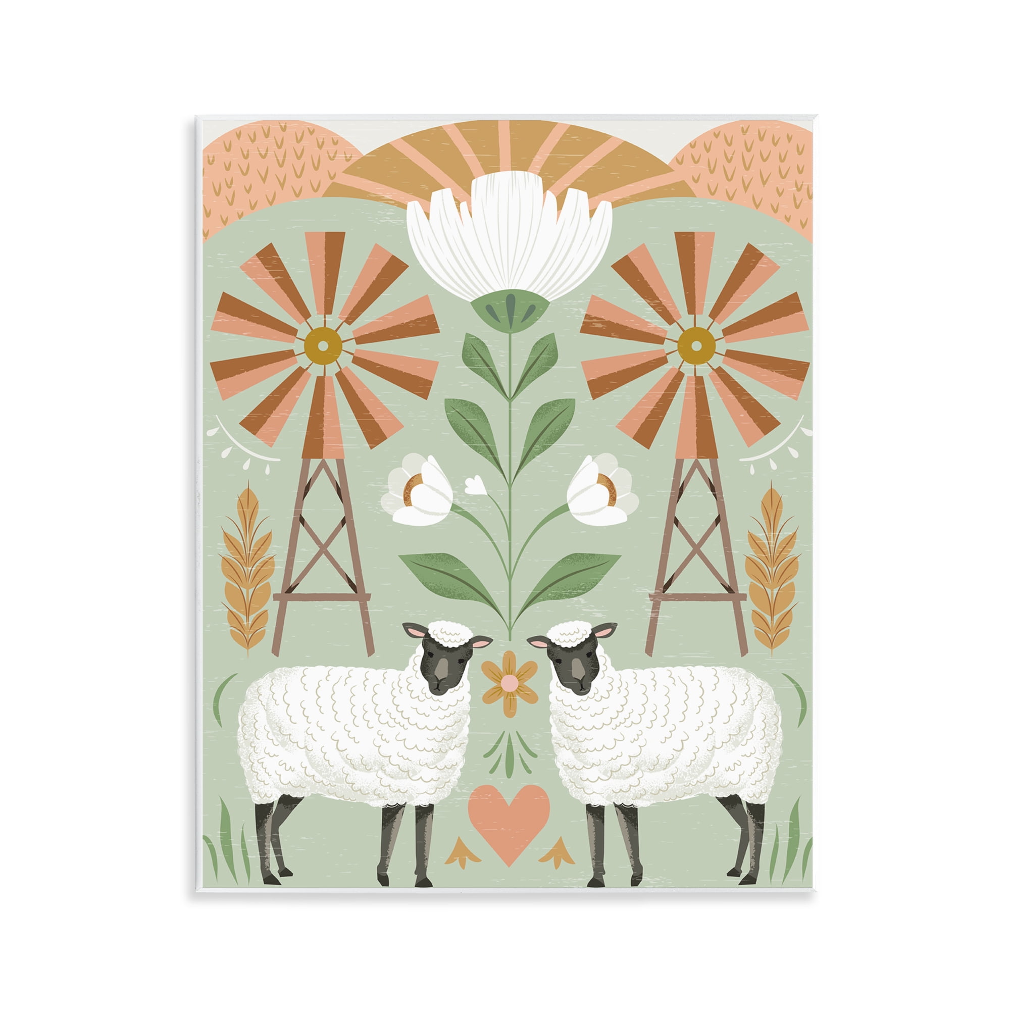 Stupell Industries Sheep & Windmill Pattern Animals Painting Unframed Art Print Wall Art, 11 x 14