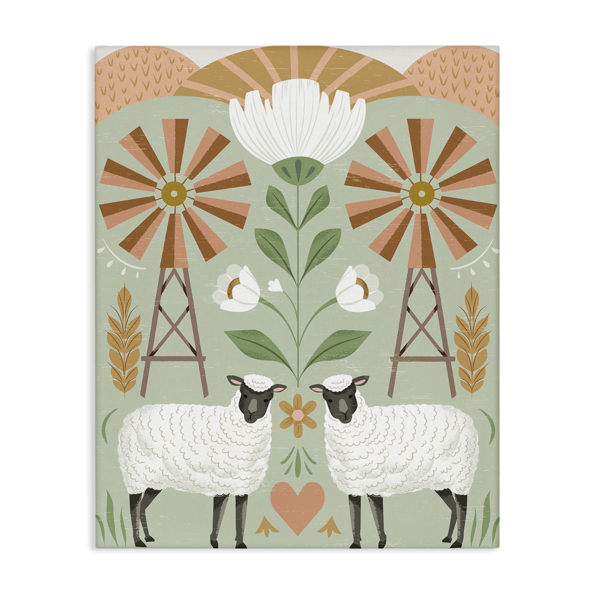 Stupell Industries Sheep & Windmill Pattern Animals Painting Wrapped Canvas Art Print Wall Art, 24 x 30