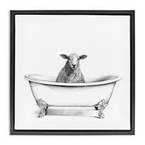 Stupell Industries Sheep in Bathtub Sketch Animals & Insects Drawing Black Floater Framed Canvas Art Print Wall Art, 18 x 18