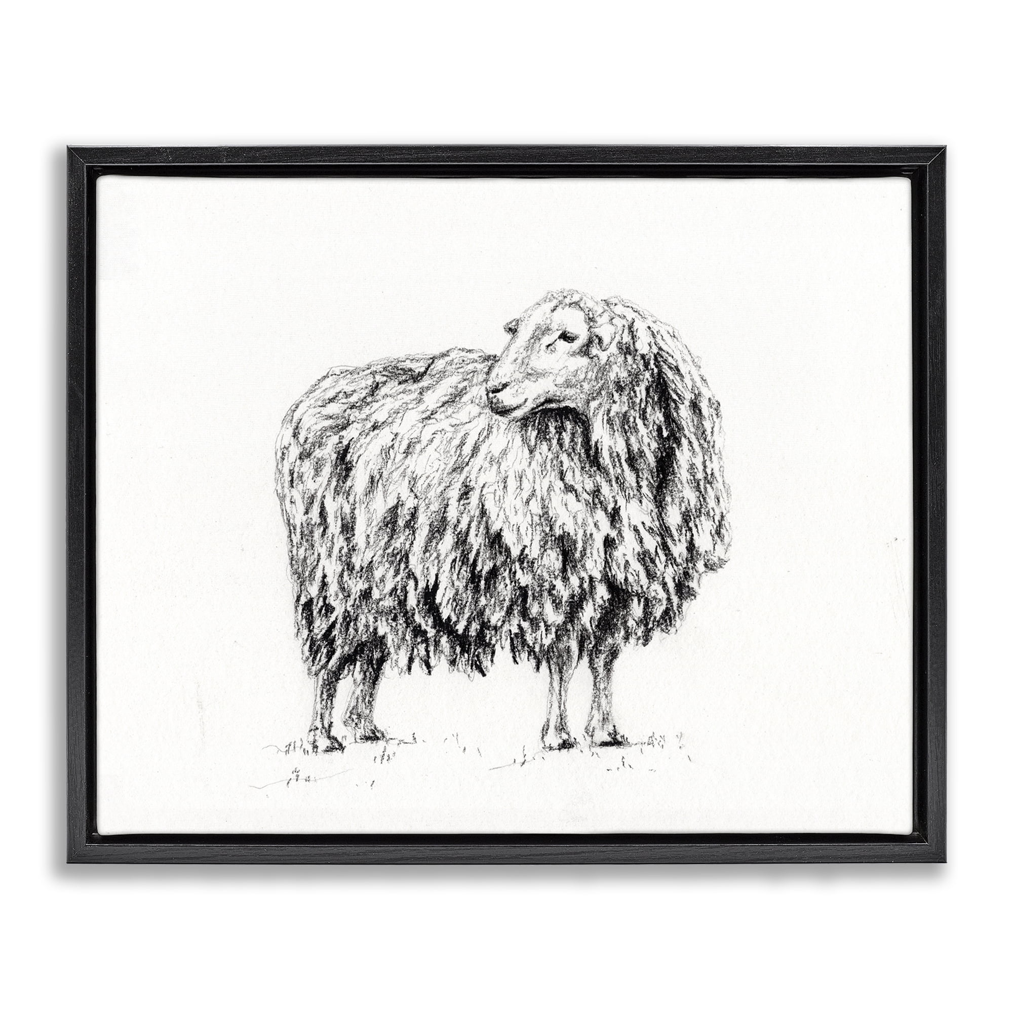 Stupell Industries Sheep in Charcoal Black Framed Floater Canvas Wall Art, design by Leah Noel Art