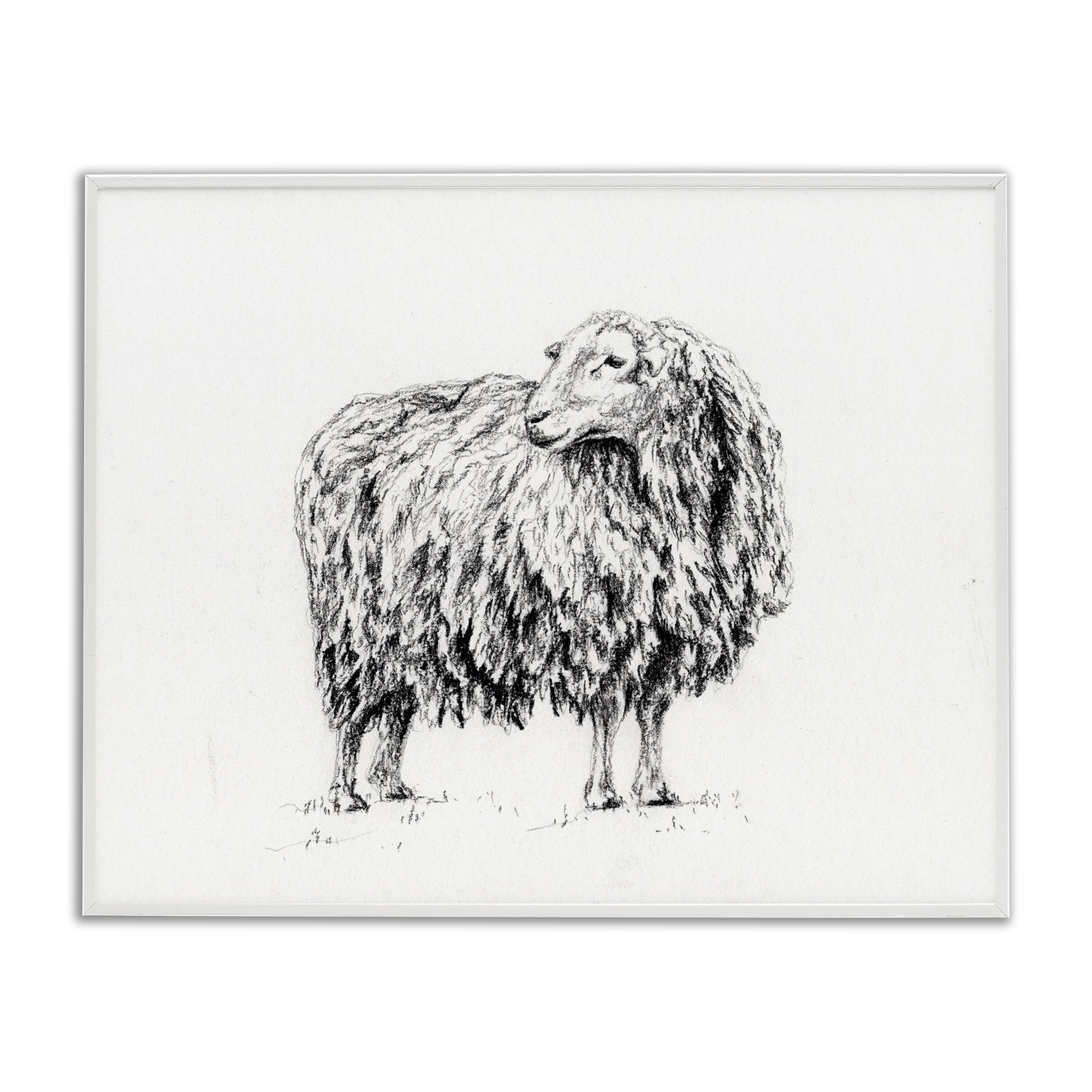 Stupell Industries Sheep in Charcoal White Framed Giclee Art, design by Leah Noel Art