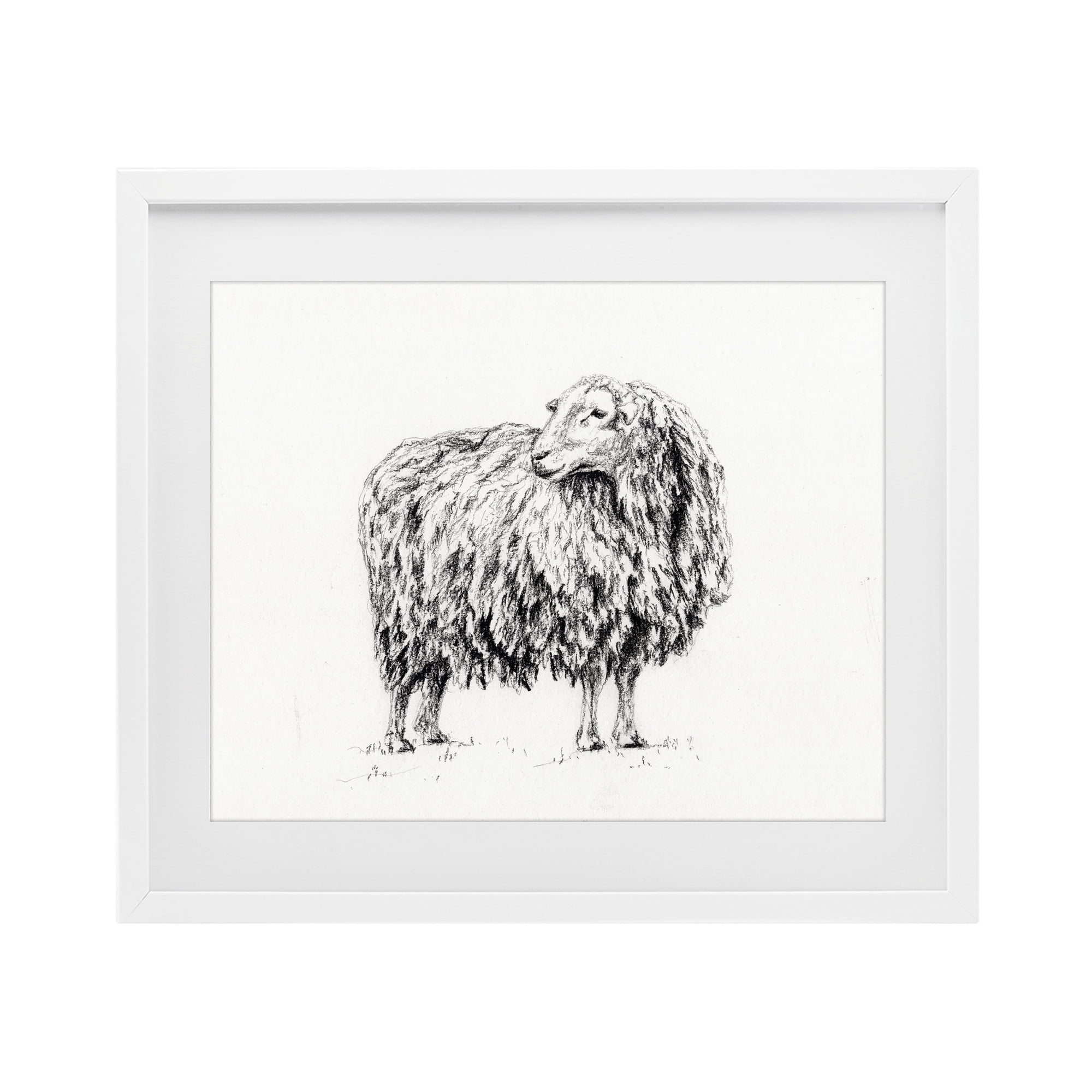 Stupell Industries Sheep in Charcoal White Framed Print Under Glass, design by Leah Noel Art