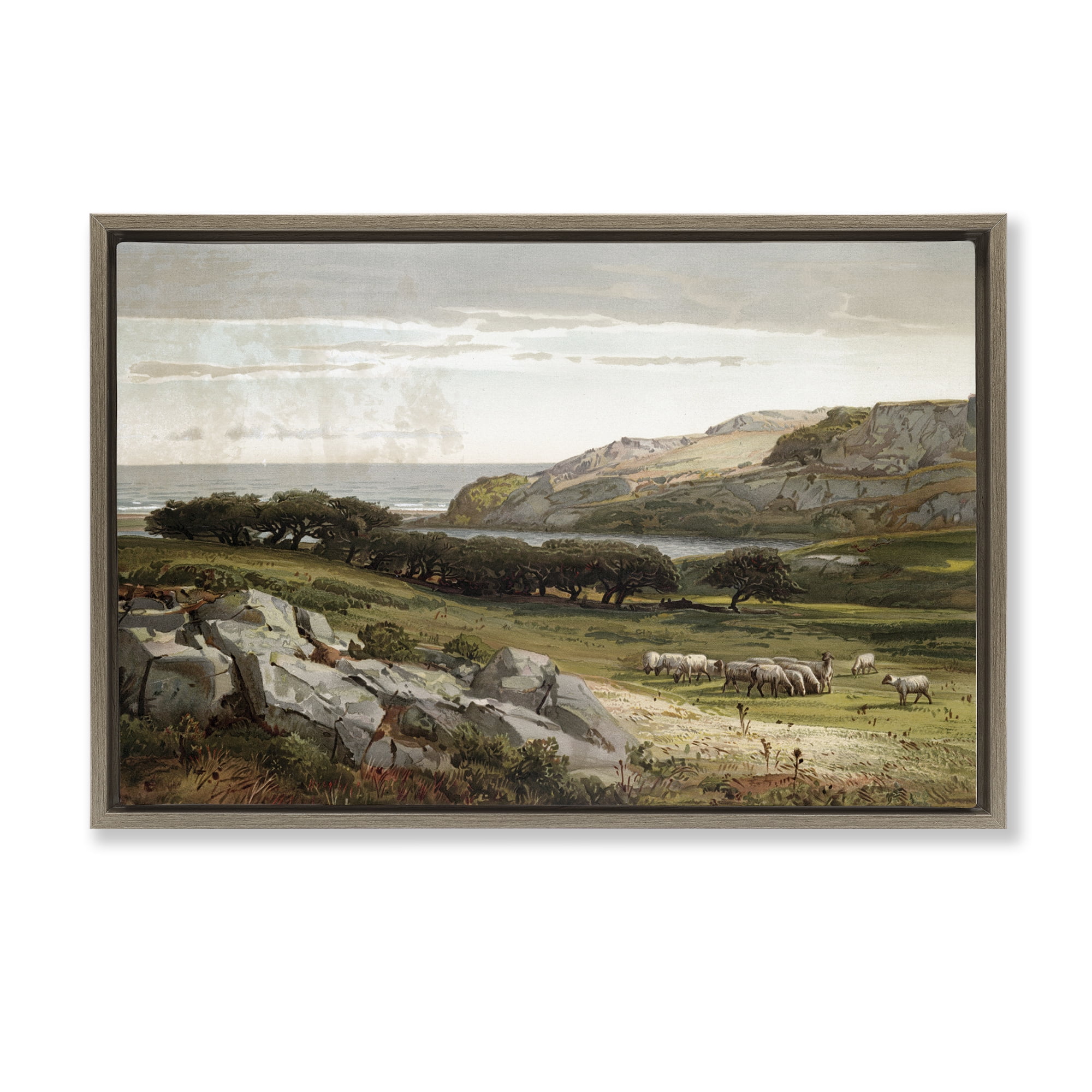 Stupell Industries Sheep in Passionate Landscape Brown Framed Floater Canvas Wall Art, design by Lula Bijoux & co.