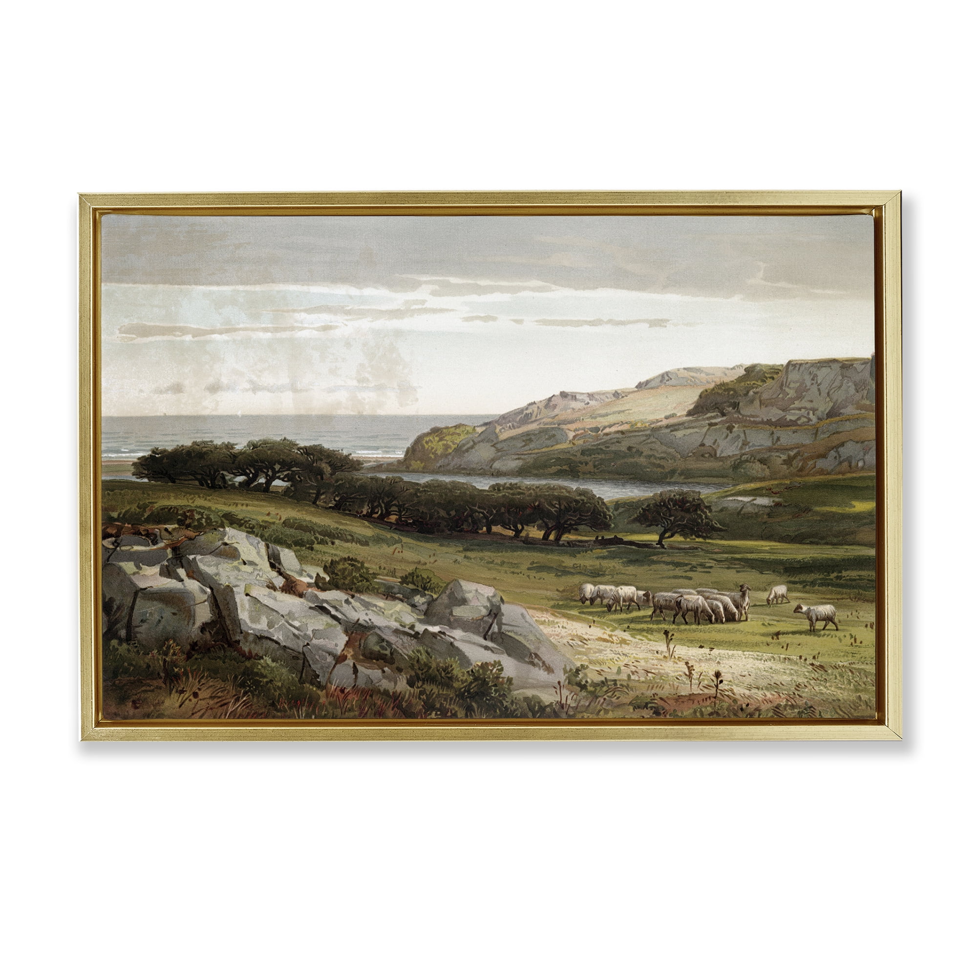 Stupell Industries Sheep in Passionate Landscape Gold Framed Floater Canvas Wall Art, design by Lula Bijoux & co.