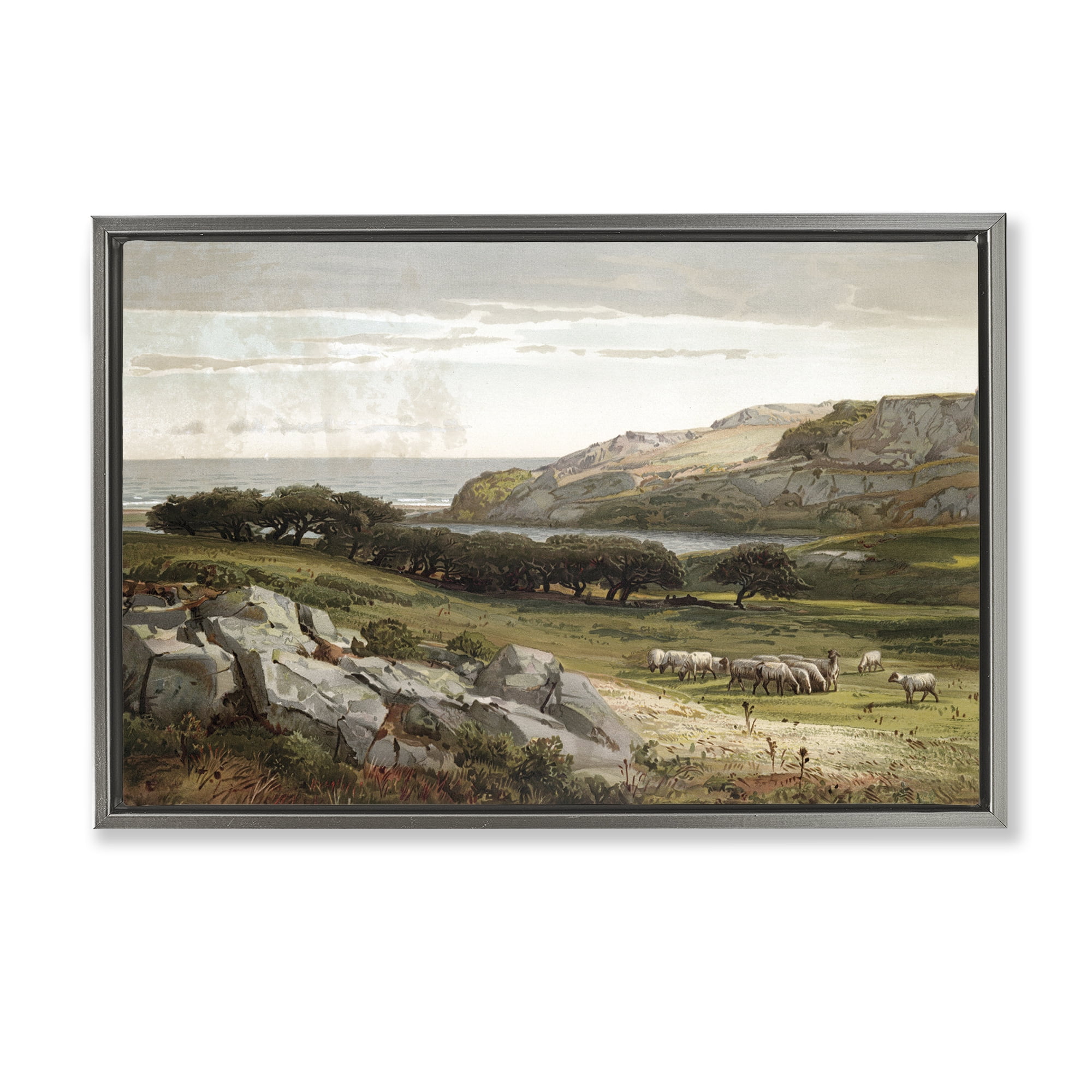Stupell Industries Sheep in Passionate Landscape Gray Framed Floater Canvas Wall Art, design by Lula Bijoux & co.