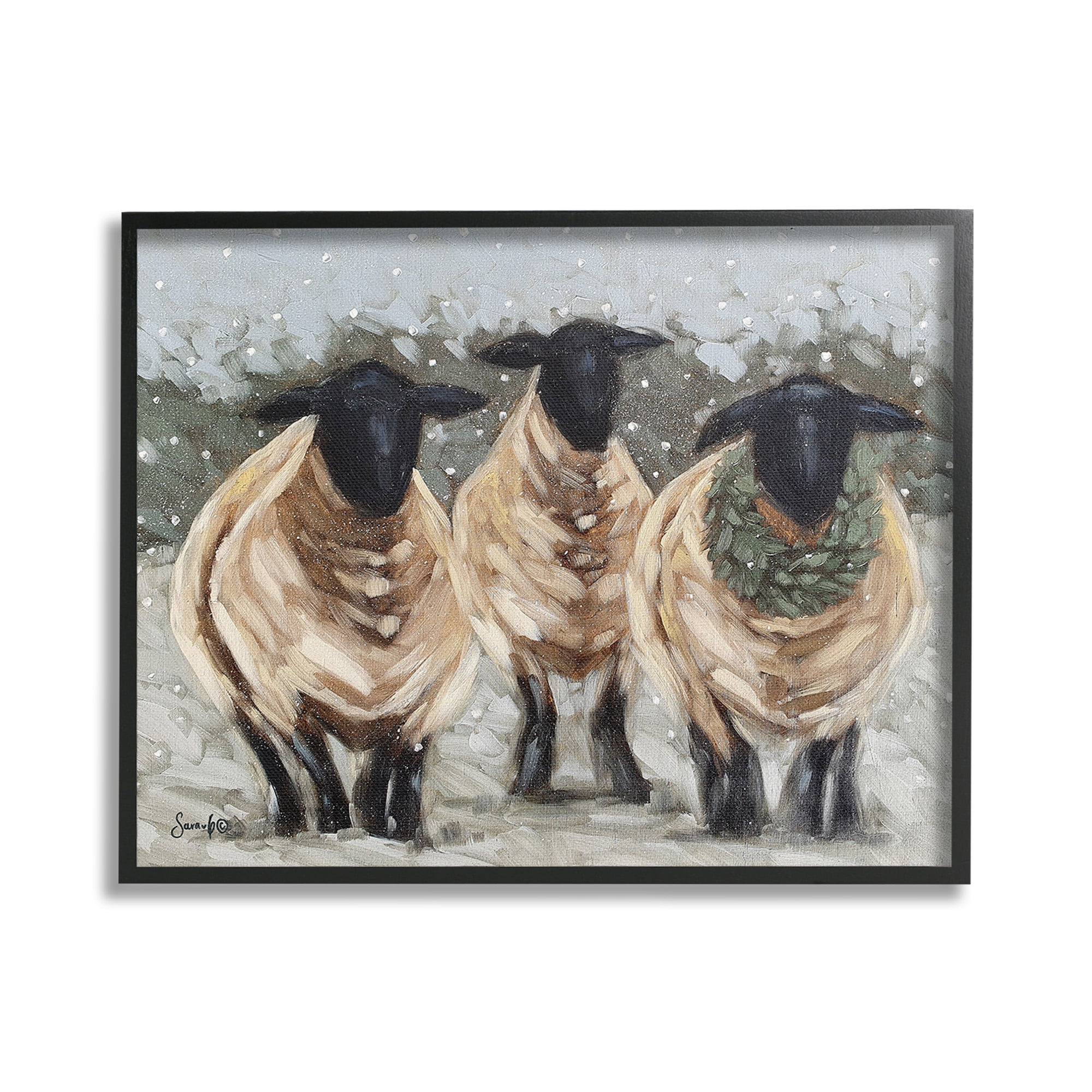 Stupell Industries Sheep in Winter Scene Animals & Insects Painting Black Framed Art Print Wall Art, 30 x 24