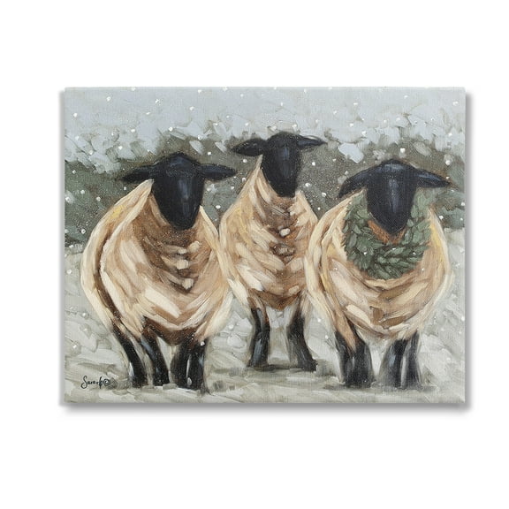 Stupell Industries Sheep in Winter Scene Animals & Insects Painting Gallery Wrapped Canvas Art Print Wall Art, 20 x 16