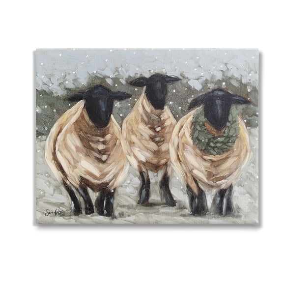 Stupell Industries Sheep in Winter Scene Animals & Insects Painting Gallery Wrapped Canvas Art Print Wall Art, 30 x 24