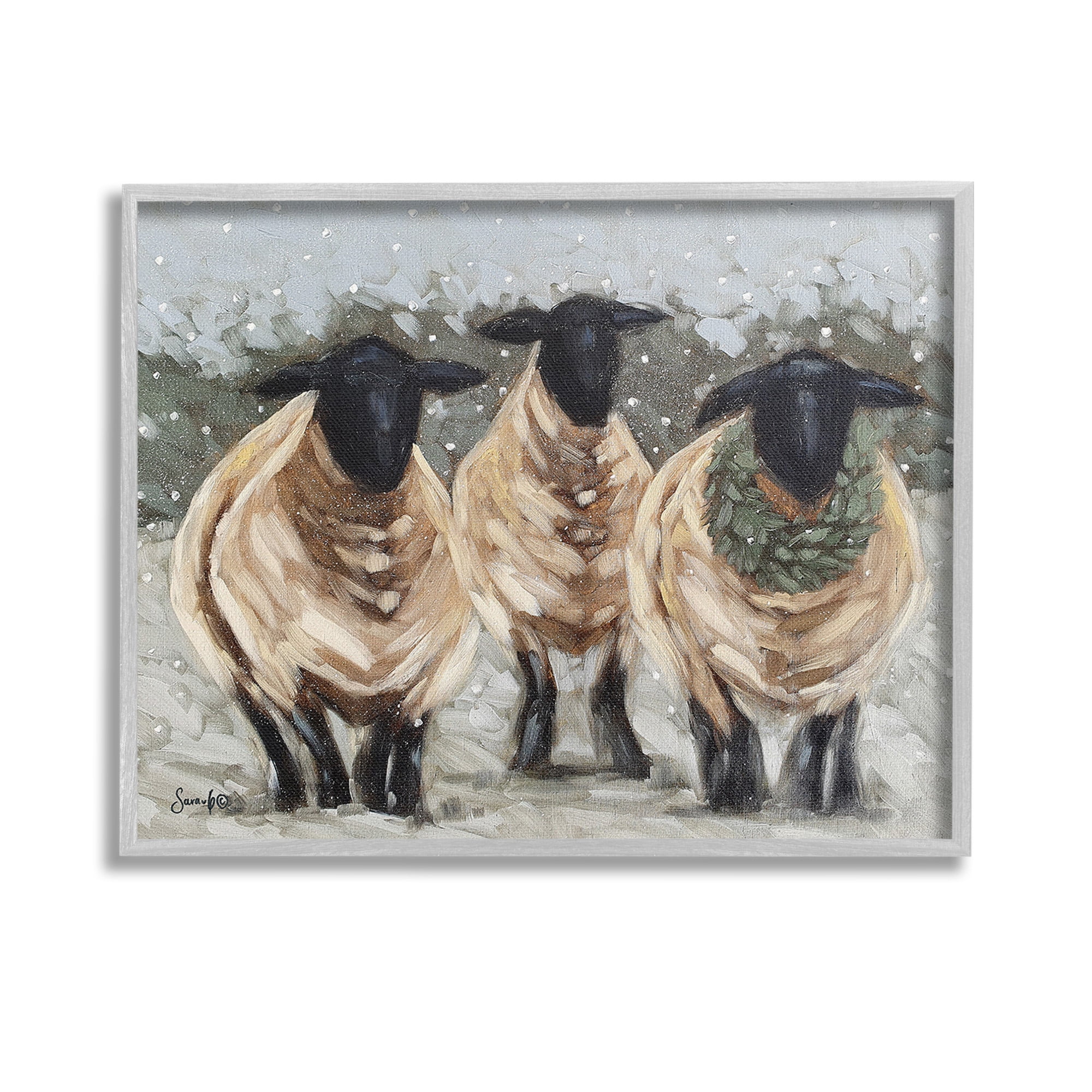 Stupell Industries Sheep in Winter Scene Animals & Insects Painting Gray Framed Art Print Wall Art, 14 x 11
