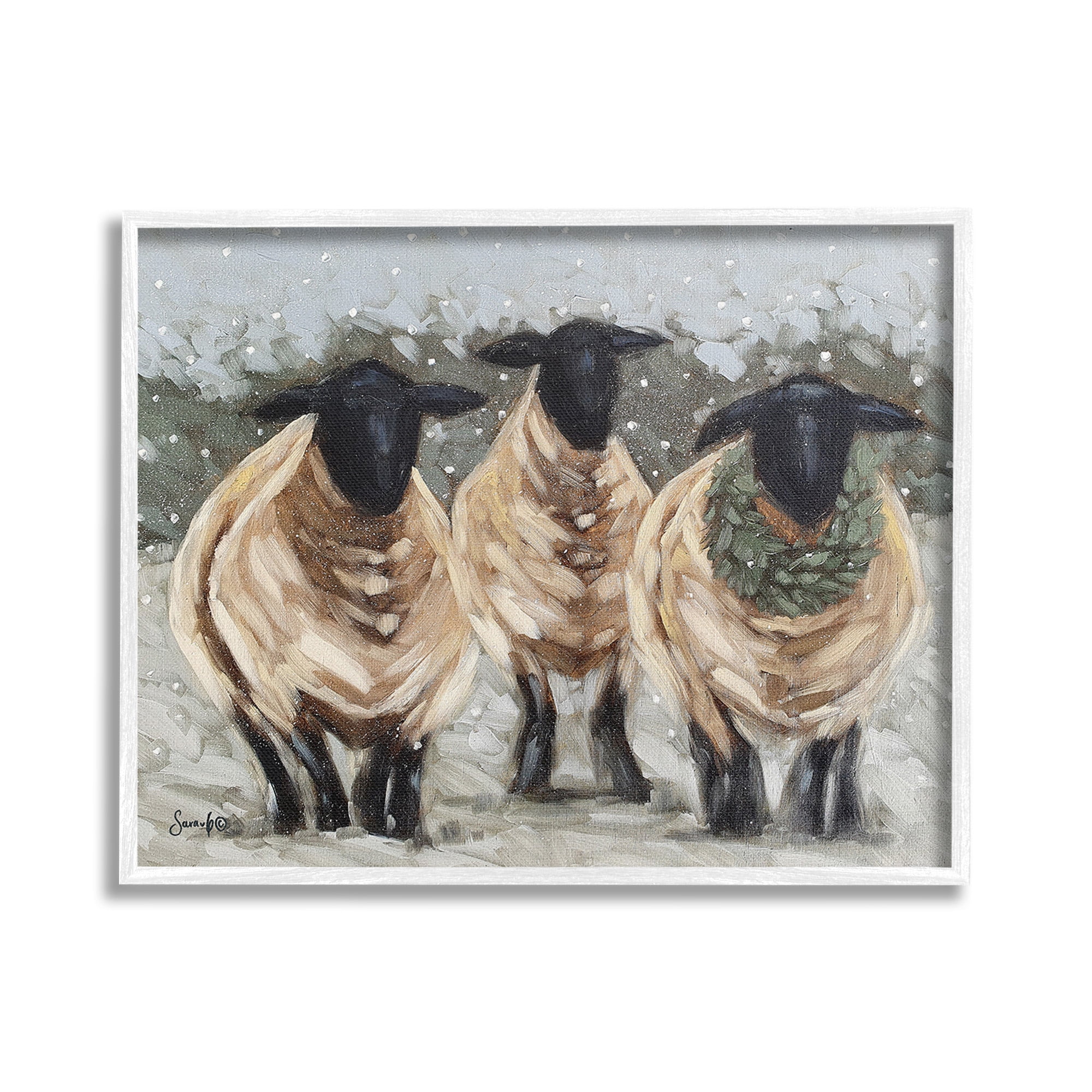 Stupell Industries Sheep in Winter Scene Animals & Insects Painting White Framed Art Print Wall Art, 20 x 16