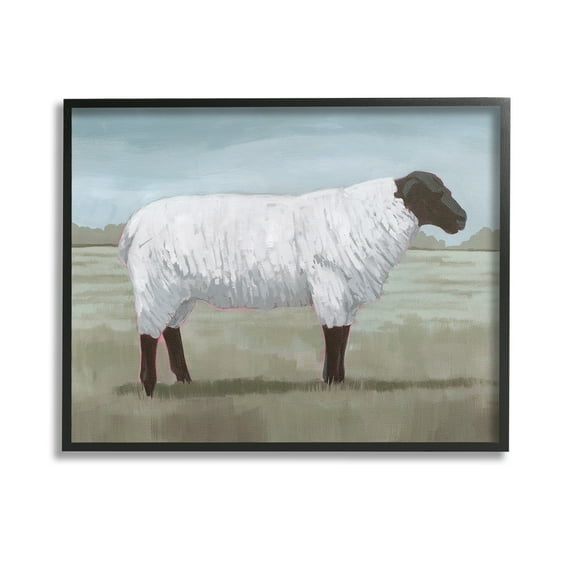 Stupell Industries Sheep on Farm Painting Animals & Insects Painting Black Framed Art Print Wall Art, 14 x 11