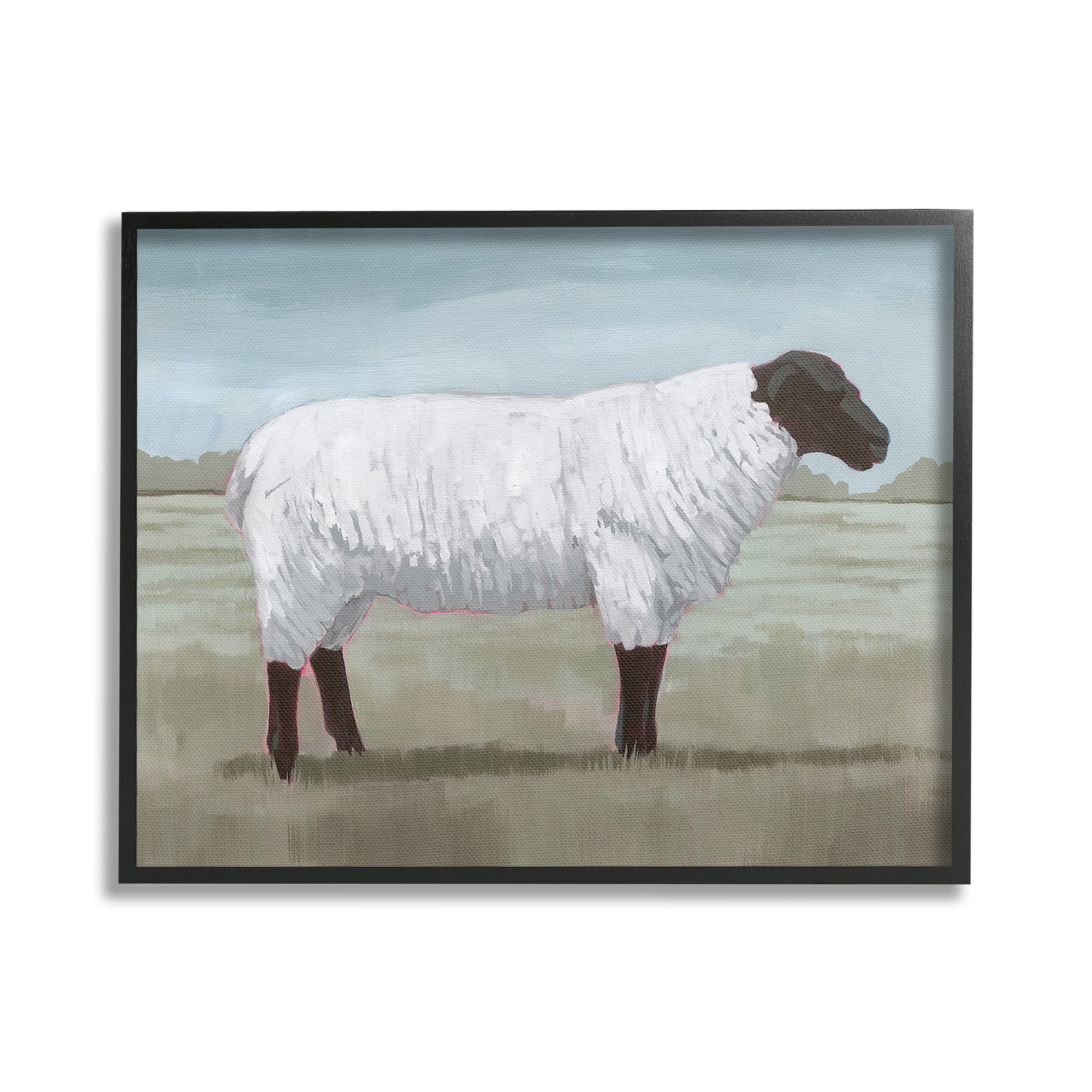 Stupell Industries Sheep on Farm Painting Animals & Insects Painting Black Framed Art Print Wall Art, 20 x 16