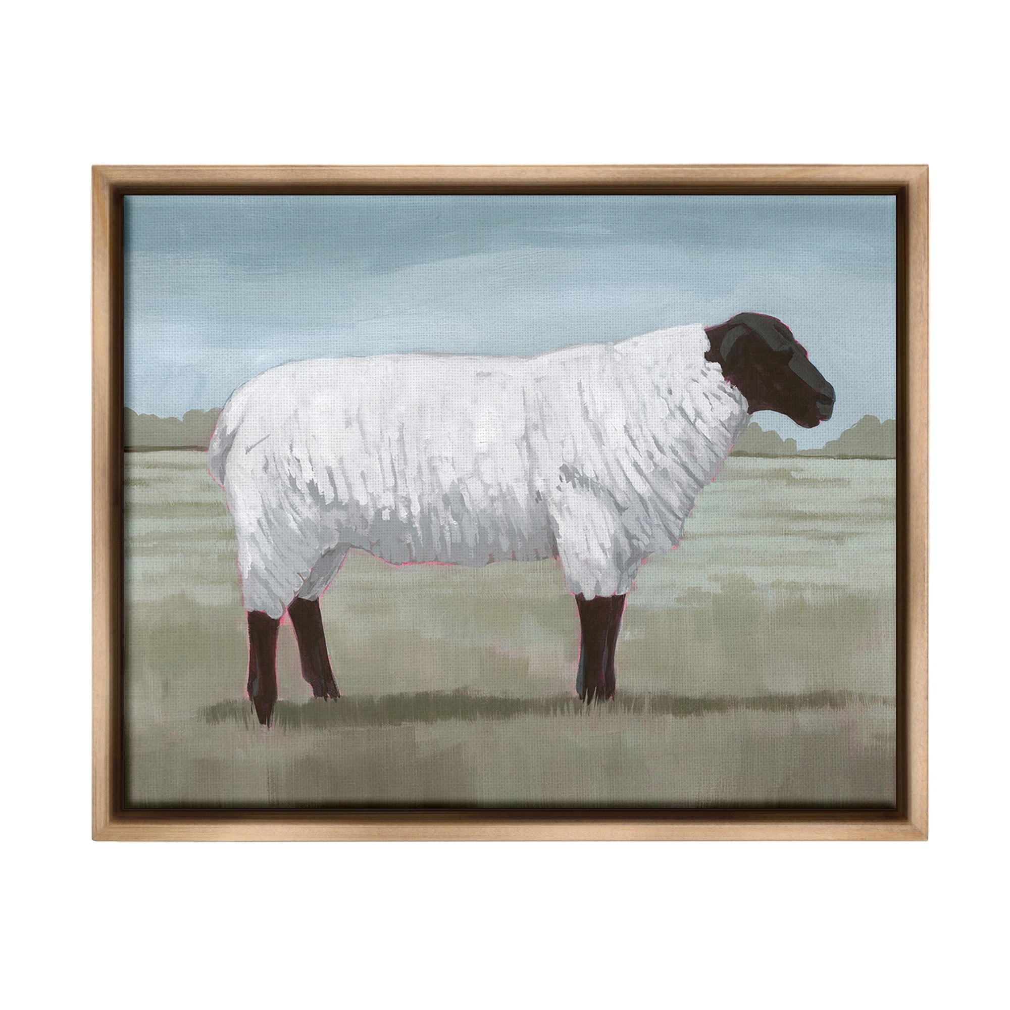 Stupell Industries Sheep on Farm Painting Animals & Insects Painting Brown Floater Framed Canvas Art Print Wall Art, 31 x 25