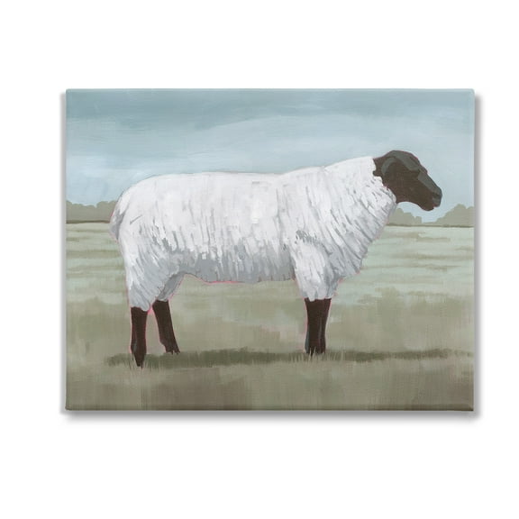 Stupell Industries Sheep on Farm Painting Animals & Insects Painting Gallery Wrapped Canvas Art Print Wall Art, 20 x 16
