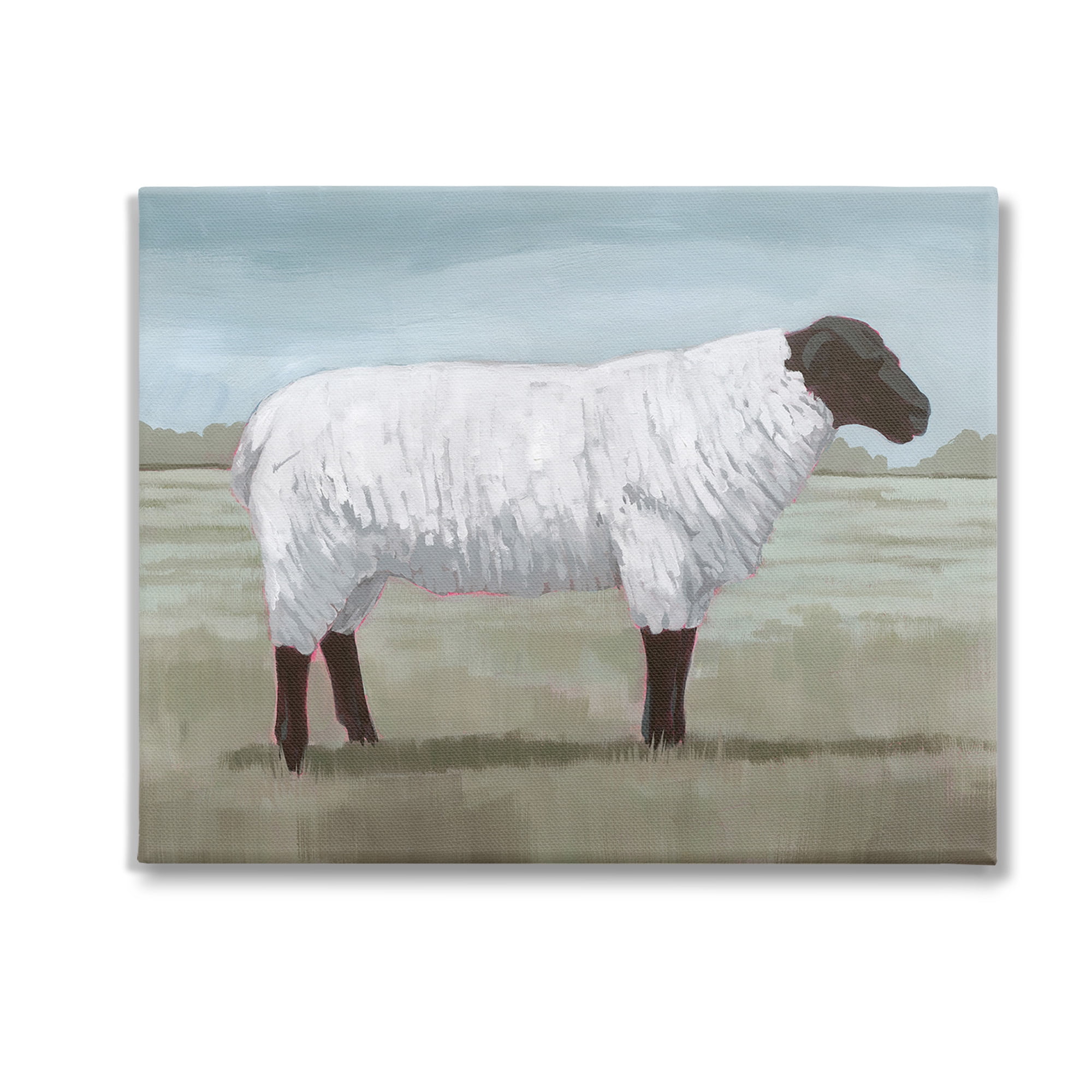 Stupell Industries Sheep on Farm Painting Animals & Insects Painting Gallery Wrapped Canvas Art Print Wall Art, 30 x 24
