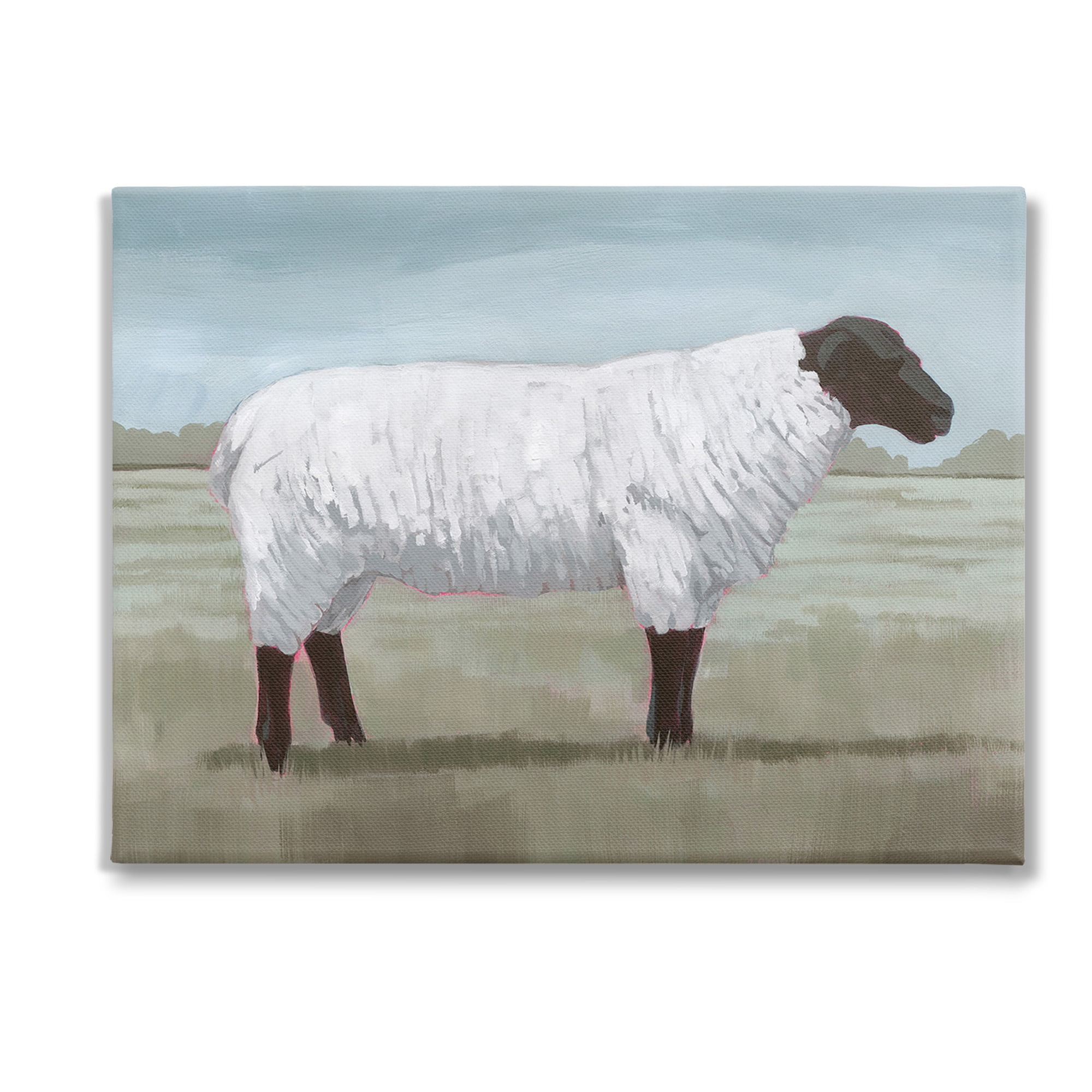 Stupell Industries Sheep on Farm Painting Animals & Insects Painting Gallery Wrapped Canvas Art Print Wall Art, 48 x 36