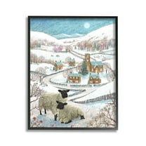 Stupell Industries Sheep on Wintery Hill Animals & Insects Painting Black Framed Art Print Wall Art, 11 x 14