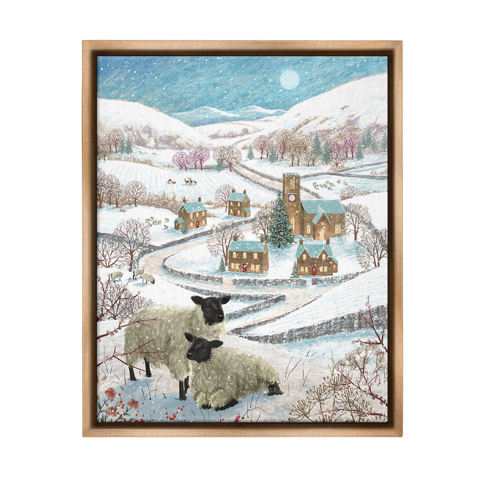 Stupell Industries Sheep on Wintery Hill Animals & Insects Painting Brown Floater Framed Canvas Art Print Wall Art, 17 x 21