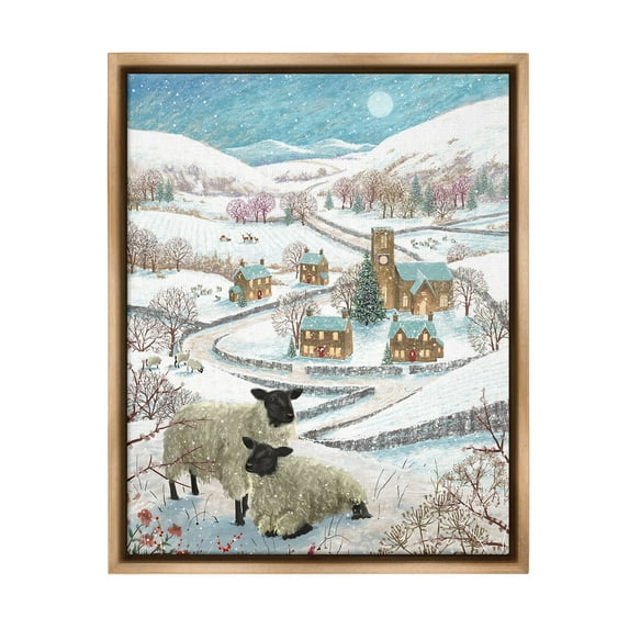 Stupell Industries Sheep on Wintery Hill Animals & Insects Painting Brown Floater Framed Canvas Art Print Wall Art, 25 x 31