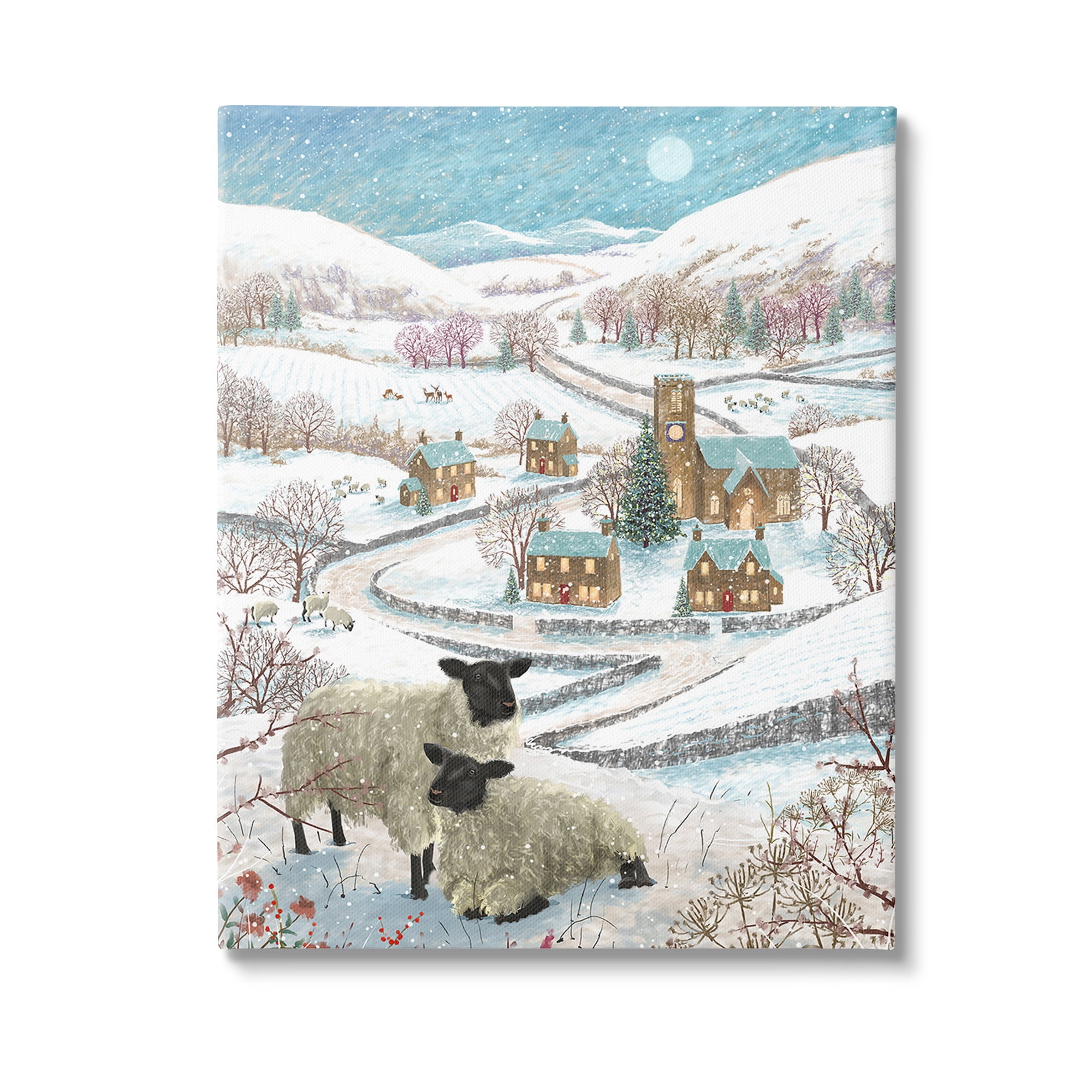 Stupell Industries Sheep on Wintery Hill Animals & Insects Painting Gallery Wrapped Canvas Art Print Wall Art, 24 x 30