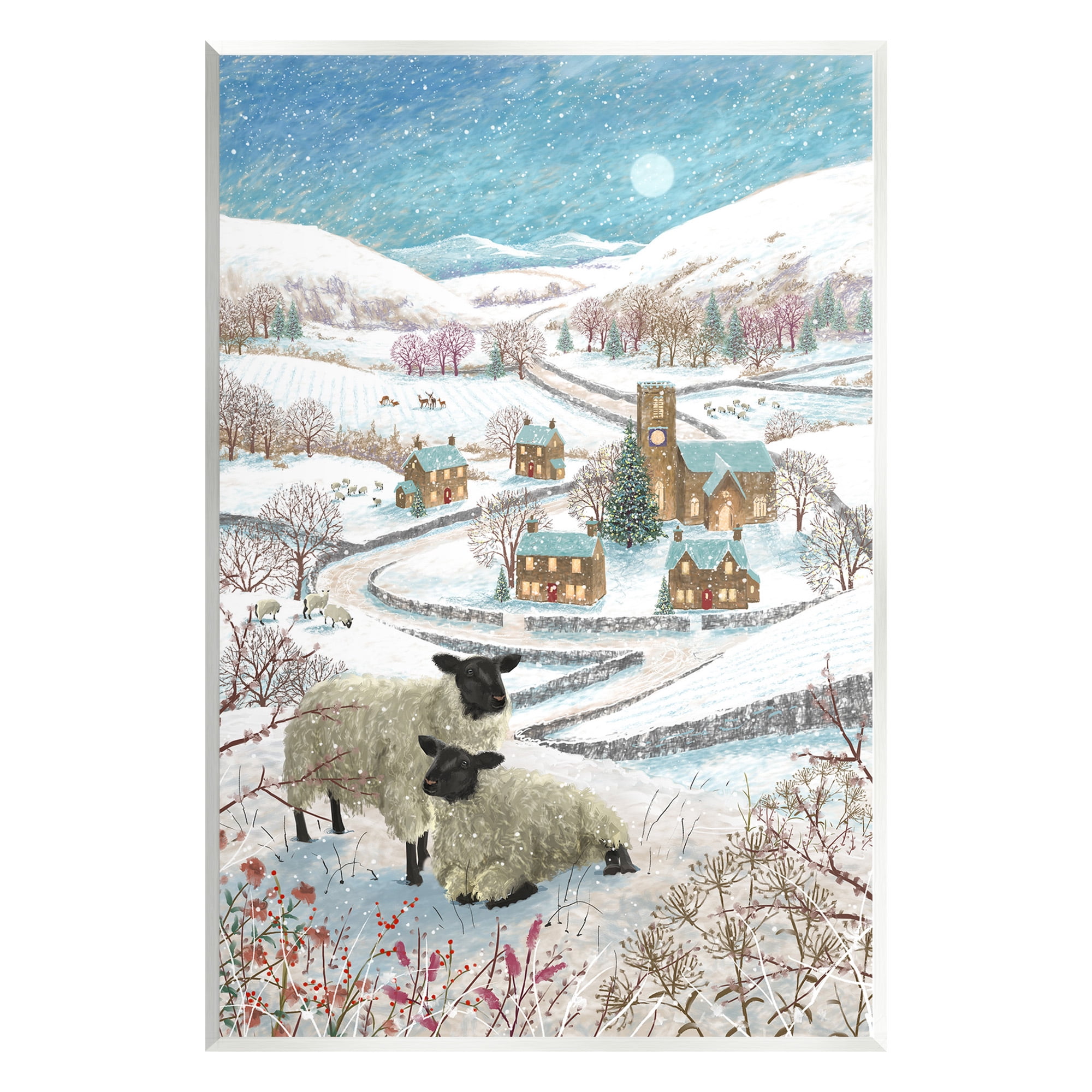 Stupell Industries Sheep on Wintery Hill Animals & Insects Painting Unframed Art Print Wall Art, 13 x 19