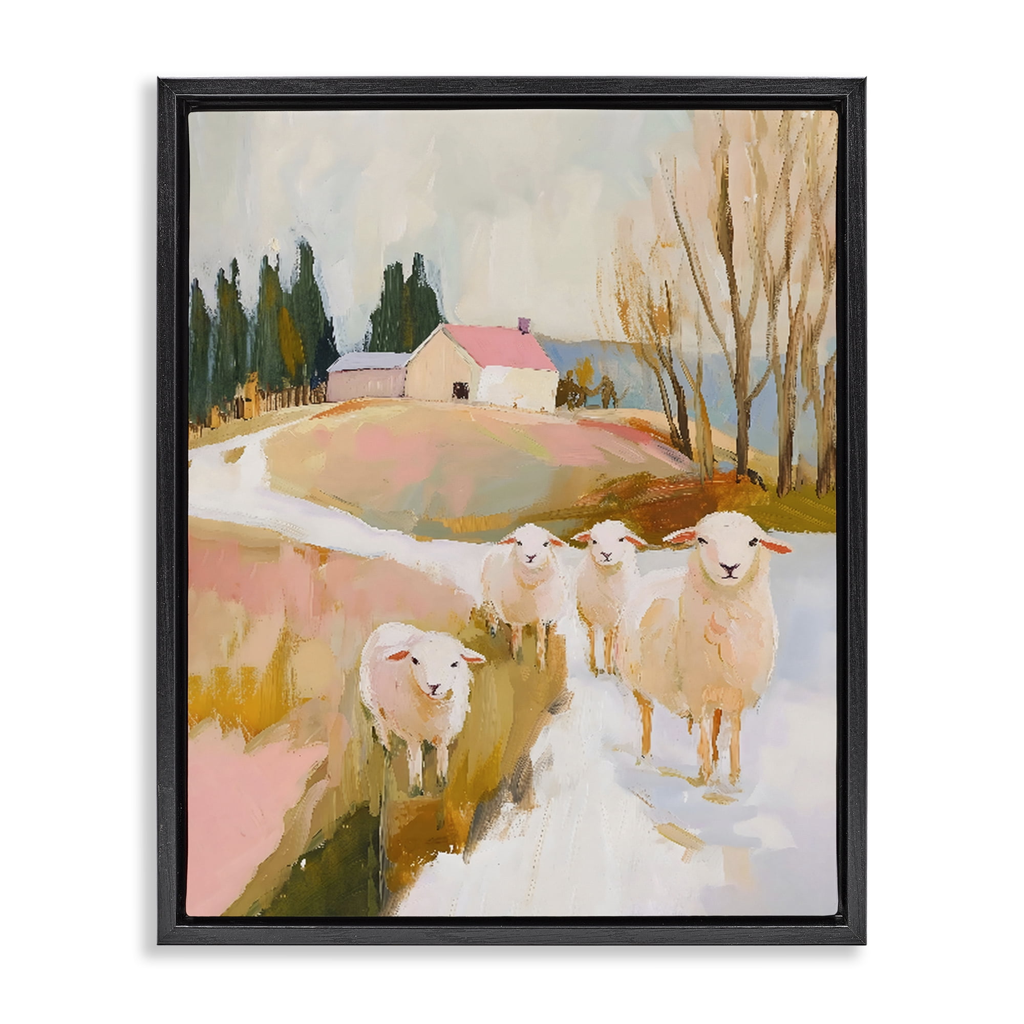Stupell Industries Sheep on the Roadside Pasture Black Framed Floater Canvas Wall Art, design by The Prints Vibe