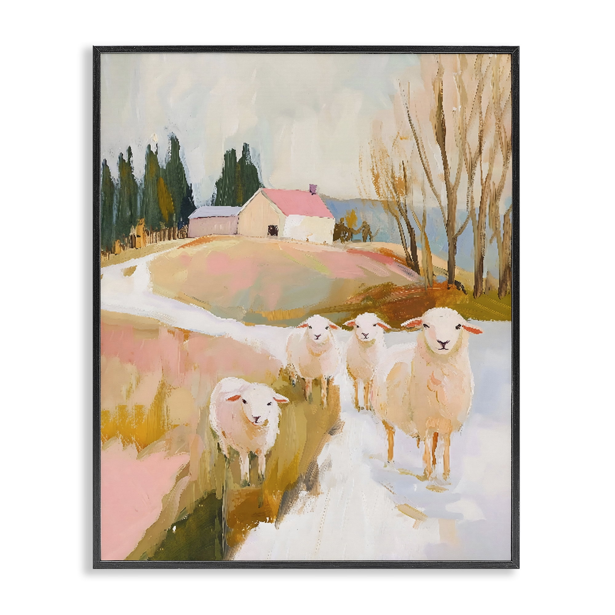 Stupell Industries Sheep on the Roadside Pasture Black Framed Giclee Art, design by The Prints Vibe