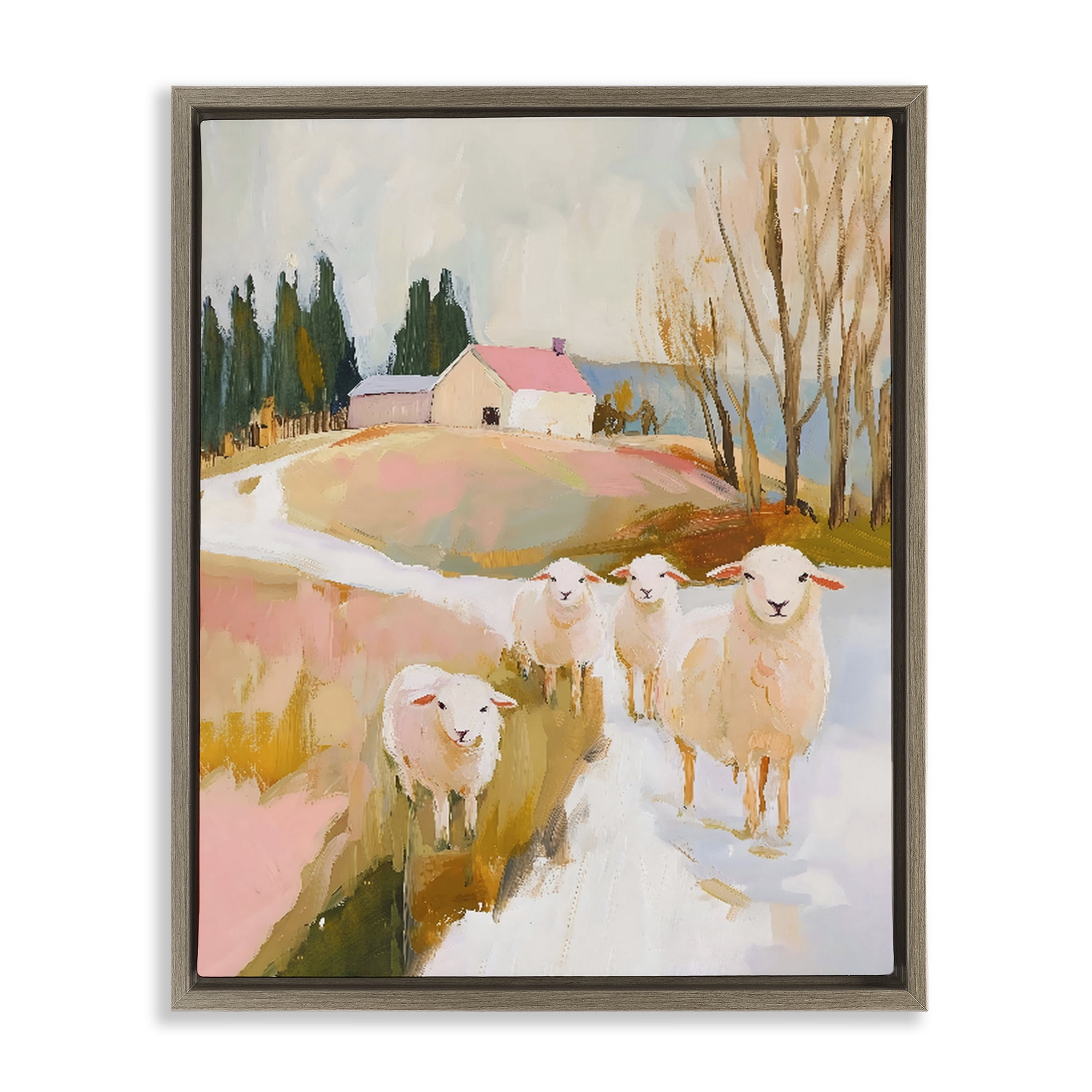 Stupell Industries Sheep on the Roadside Pasture Brown Framed Floater Canvas Wall Art, design by The Prints Vibe